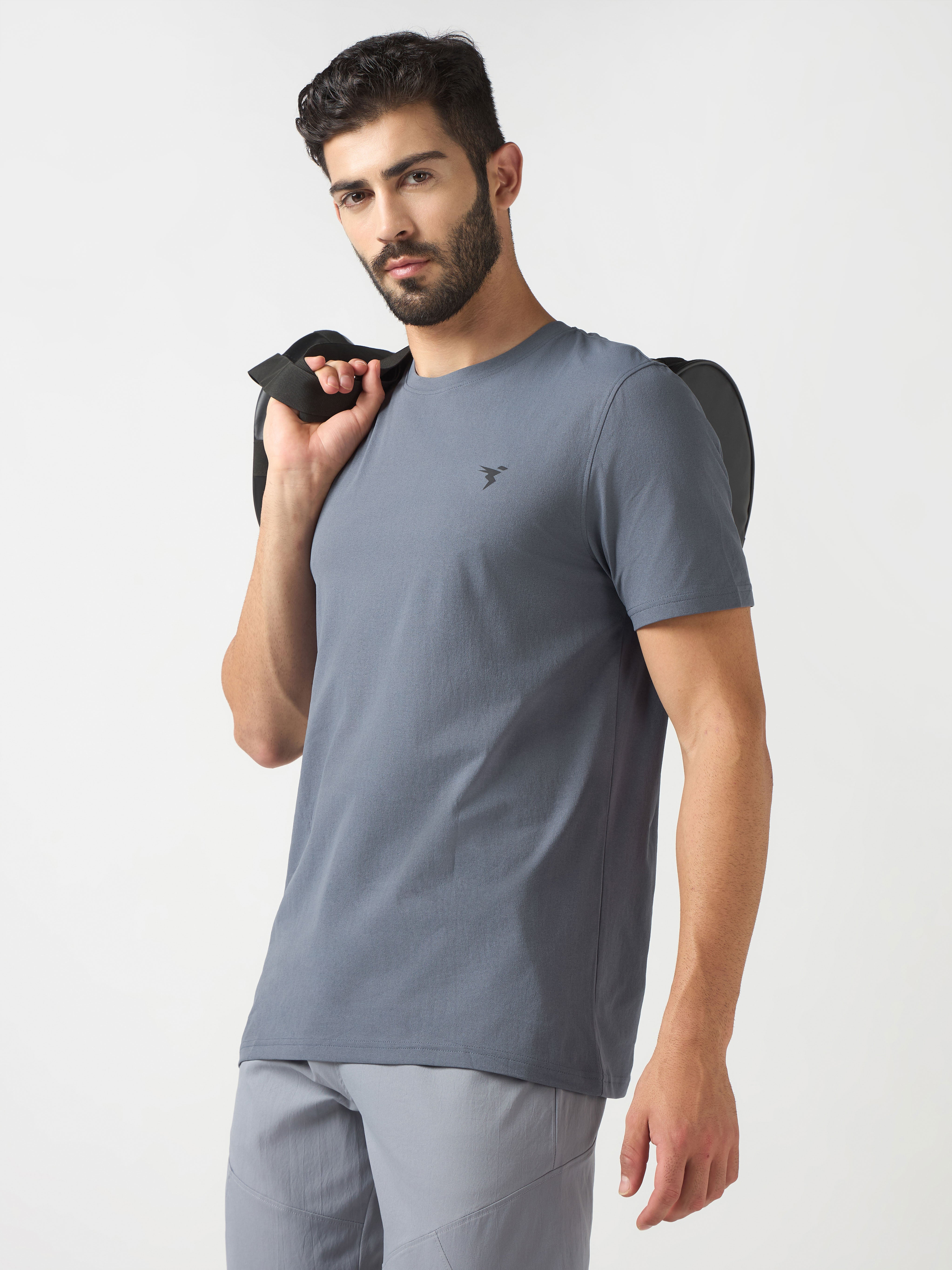 Men Solid Slim Fit Crew Neck T-shirt with COTFLEX