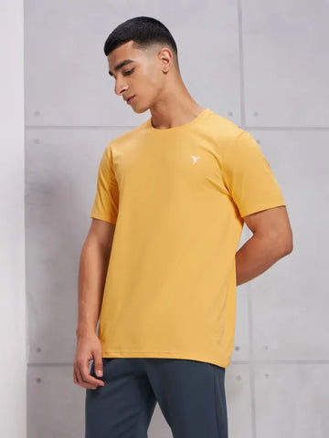 Men Solid Slim Fit Crew Neck T-shirt with COTFLEX