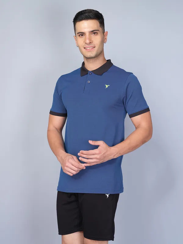 Men Solid Slim Fit Polo T-shirt with ELASTO PLUS