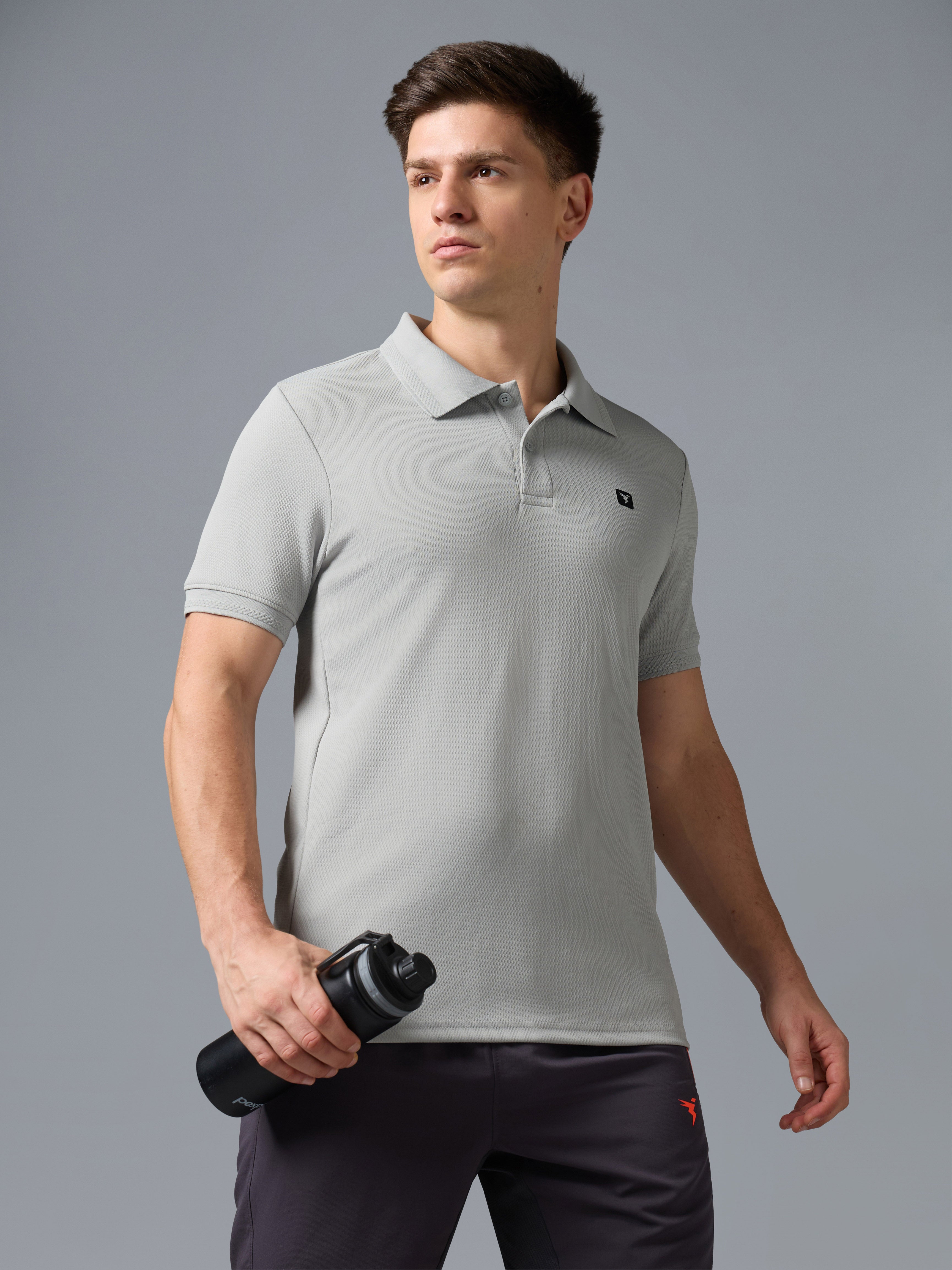 Men Solid Slim Fit Polo T-shirt with ELASTO PLUS