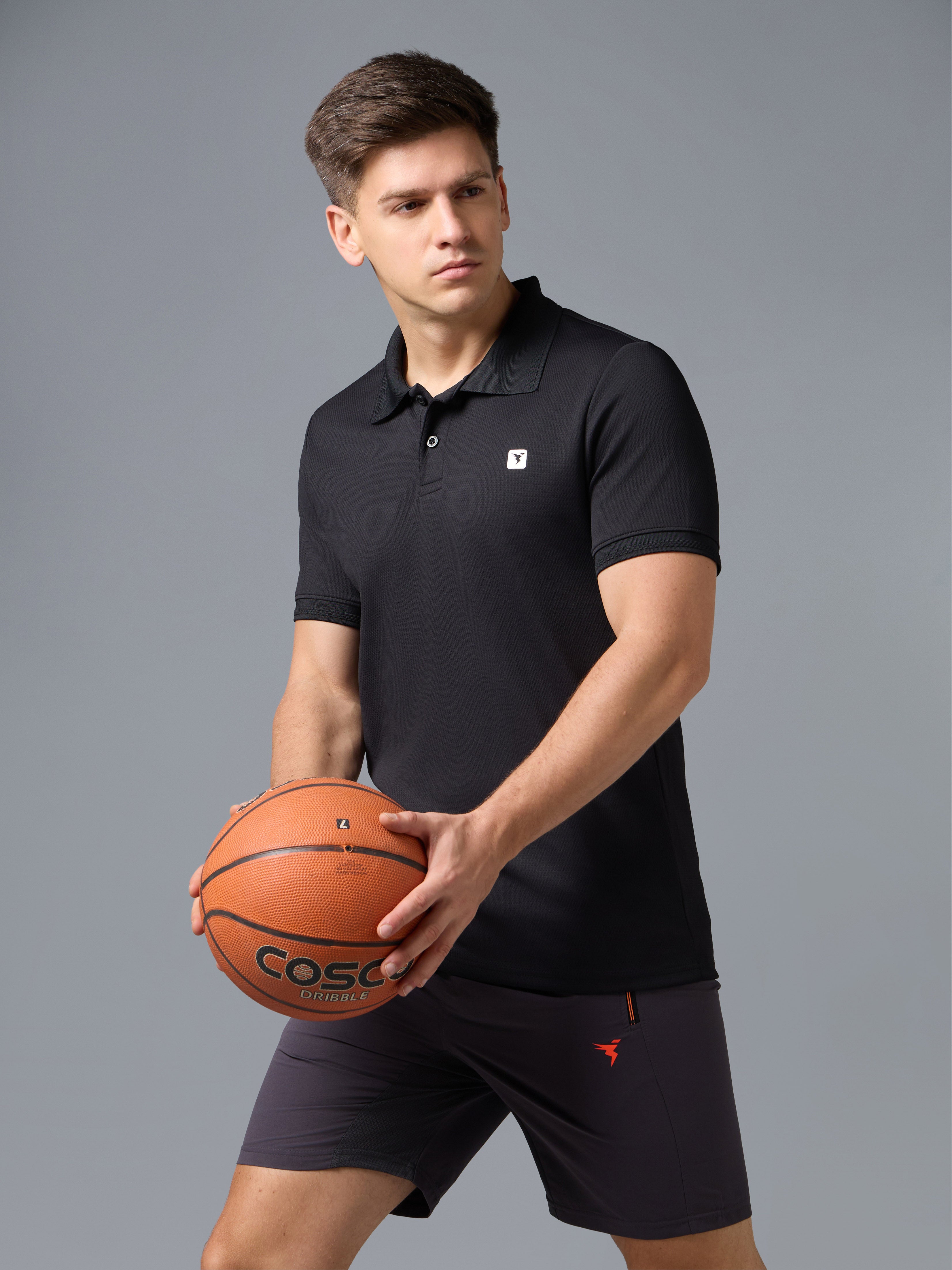 Men Solid Slim Fit Polo T-shirt with ELASTO PLUS