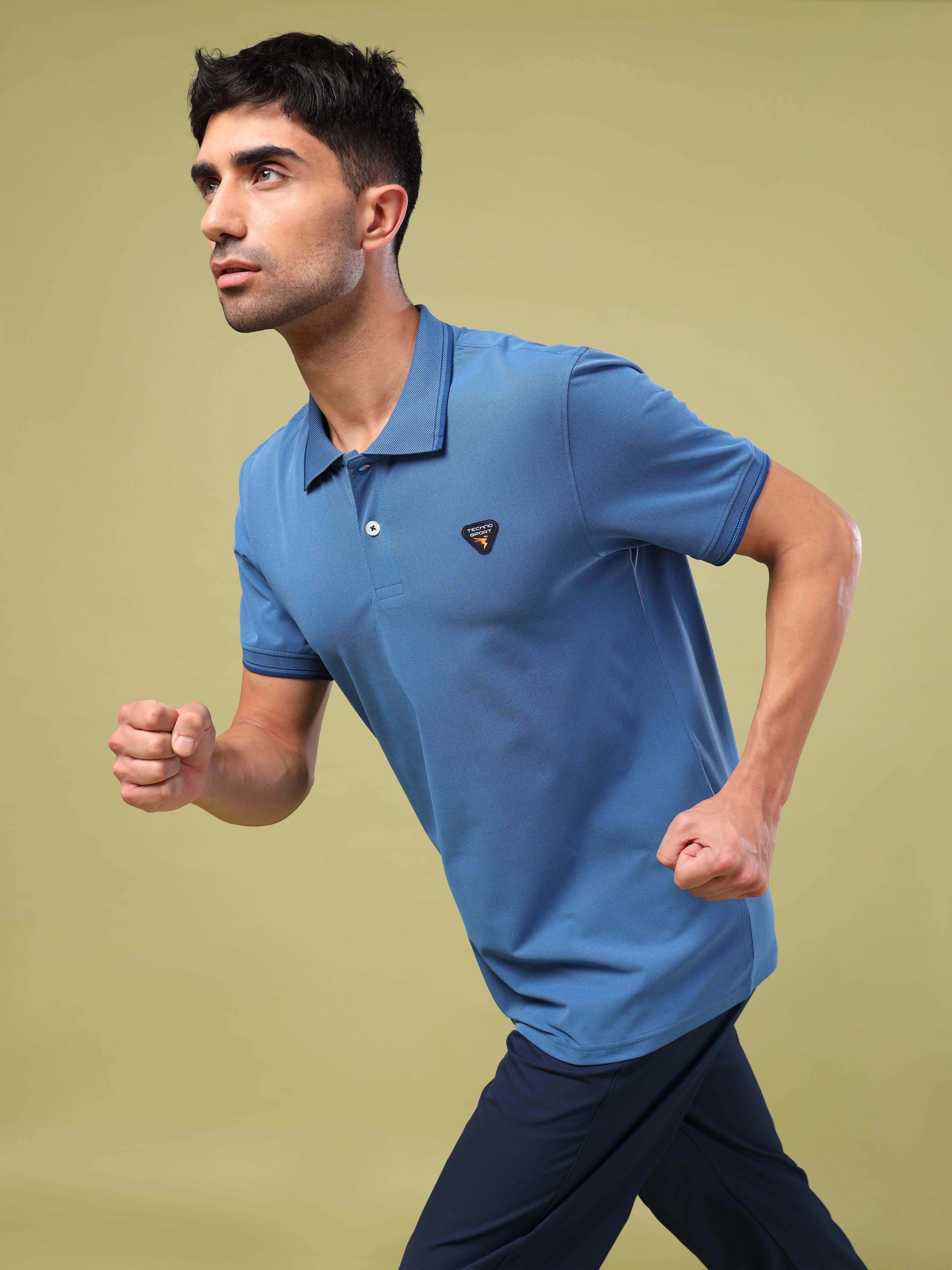 Men Solid Slim Fit Polo T-shirt with ELASTO PLUS