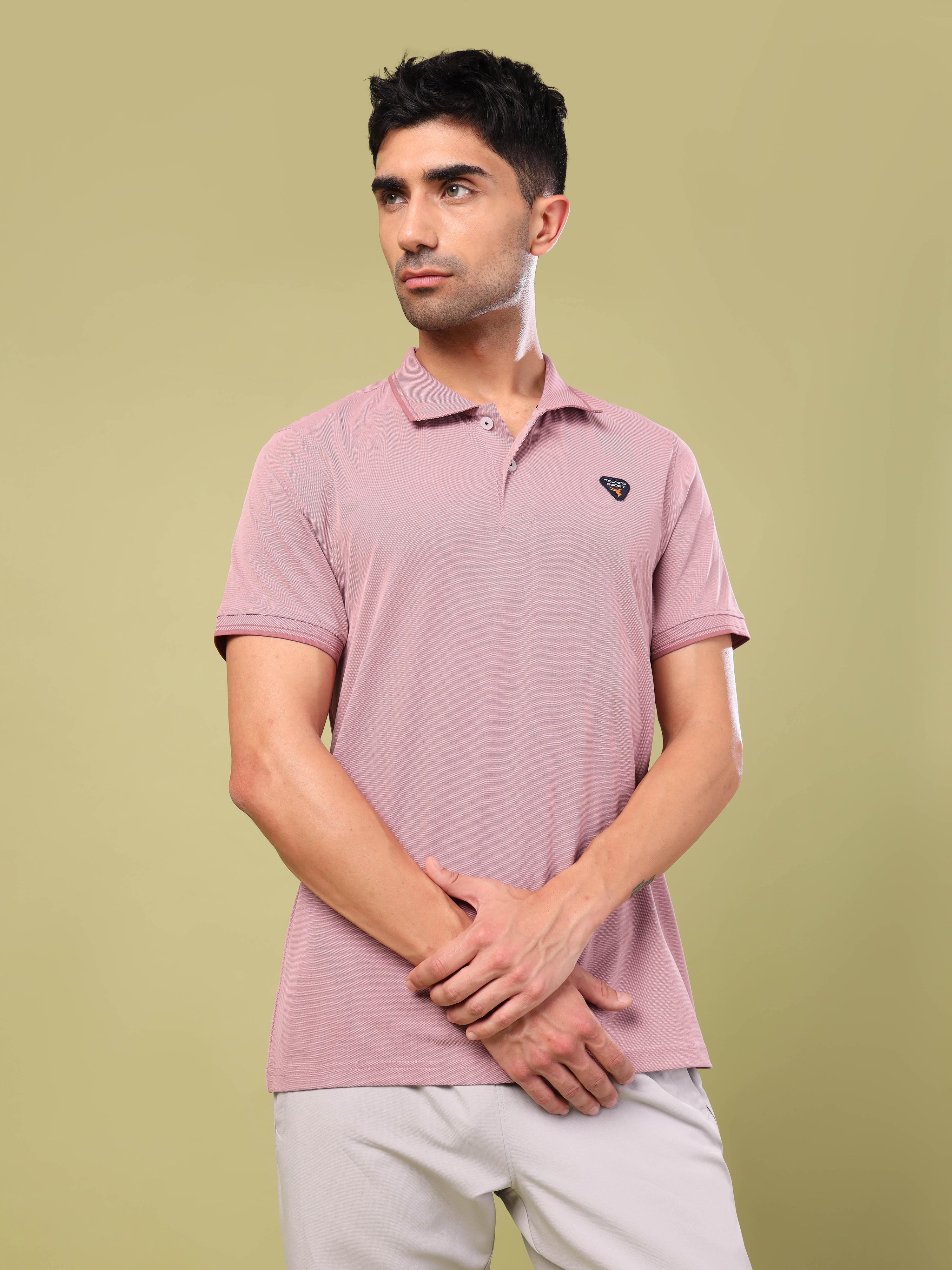 Men Solid Slim Fit Polo T-shirt with ELASTO PLUS