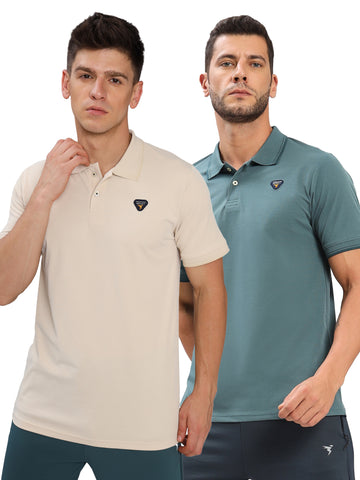 Men Solid Slim Fit Polo T-shirt with ELASTO PLUS (Pack of 2)