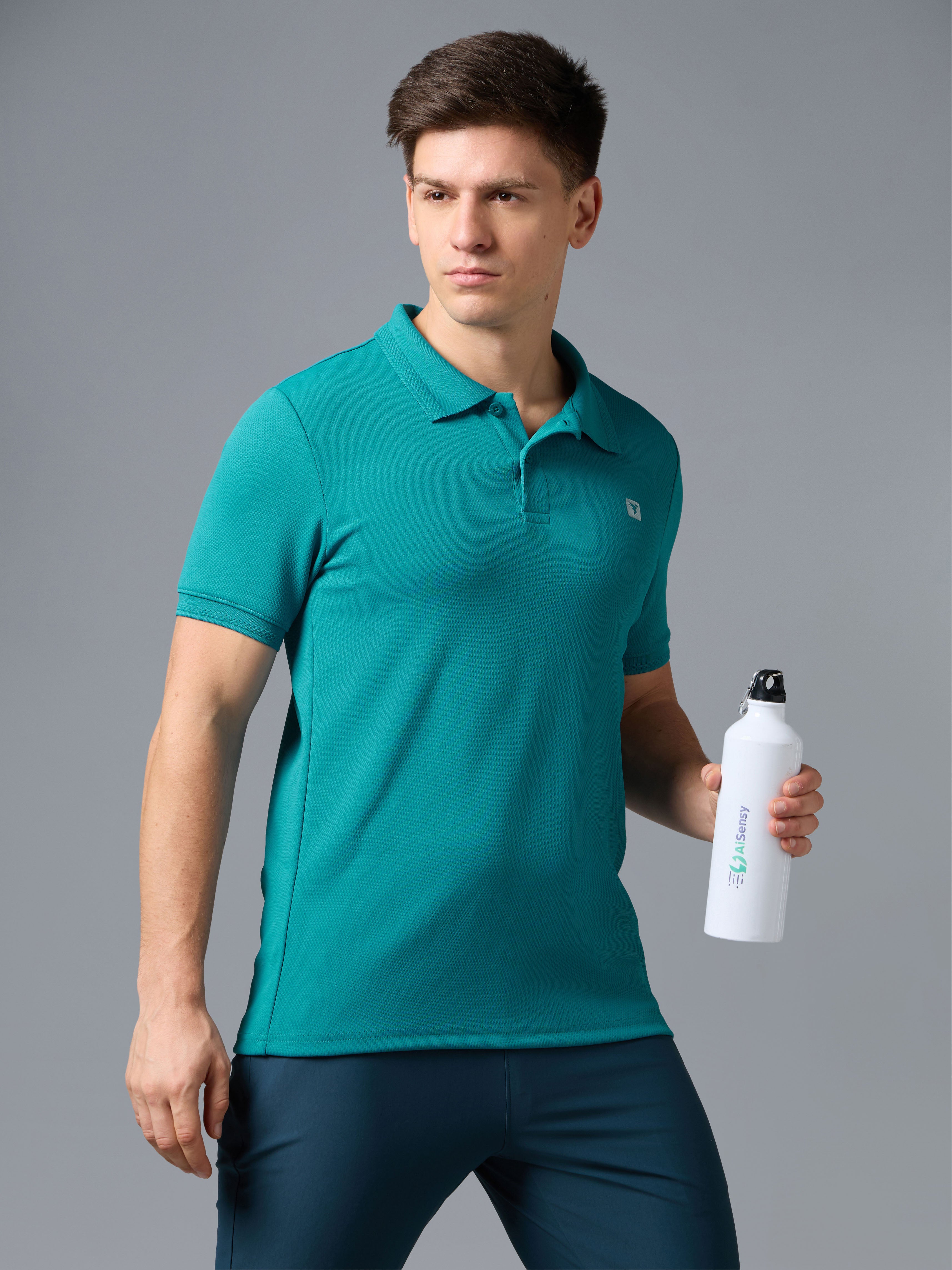 Men Solid Slim Fit Polo T-shirt with ELASTO PLUS