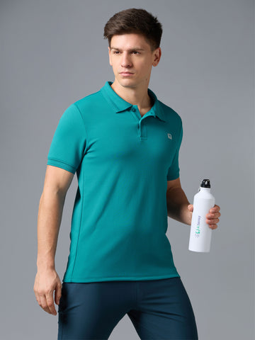 Men Solid Slim Fit Polo T-shirt with ELASTO PLUS