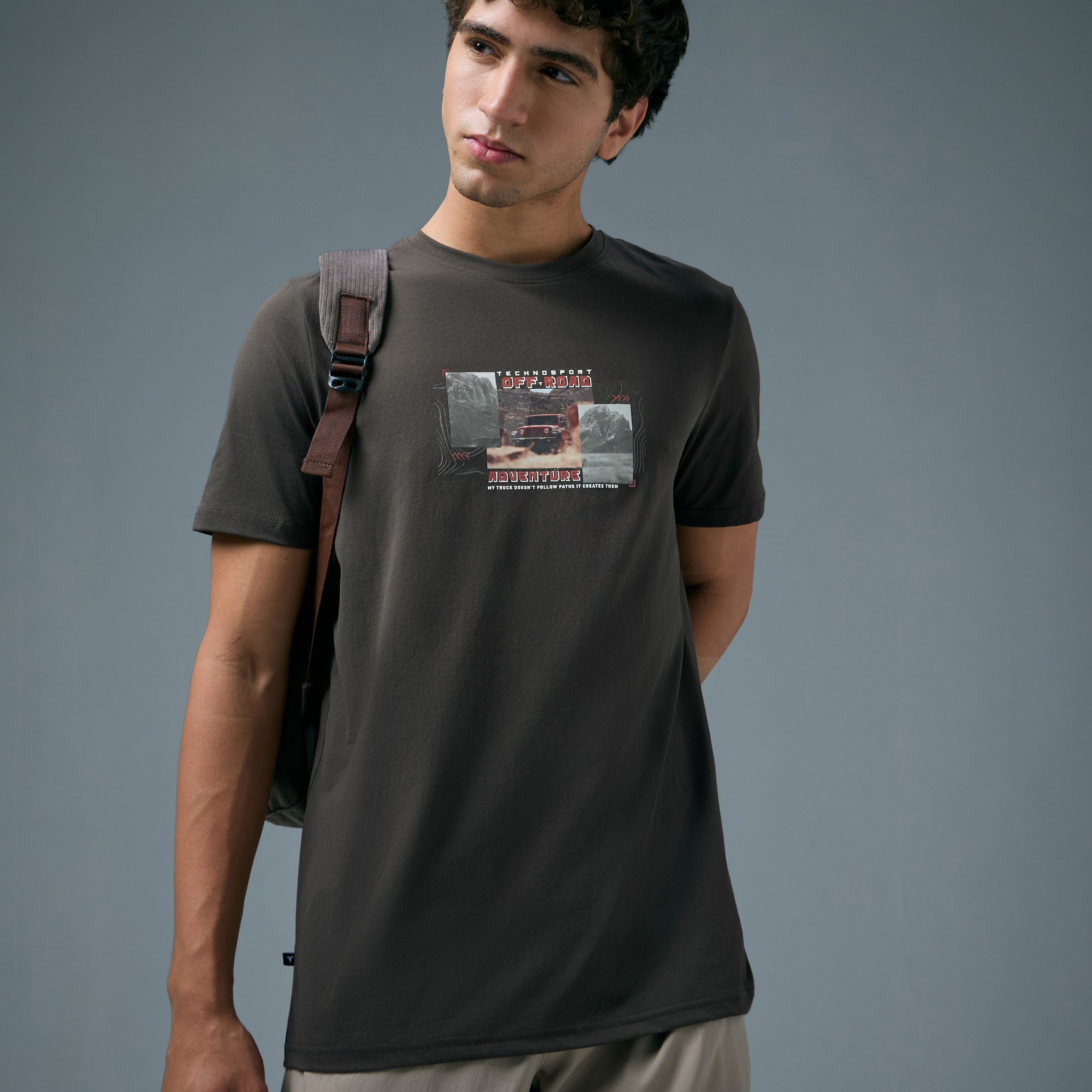 Men Printed Slim Fit Round Neck T-shirt with COTFLEX