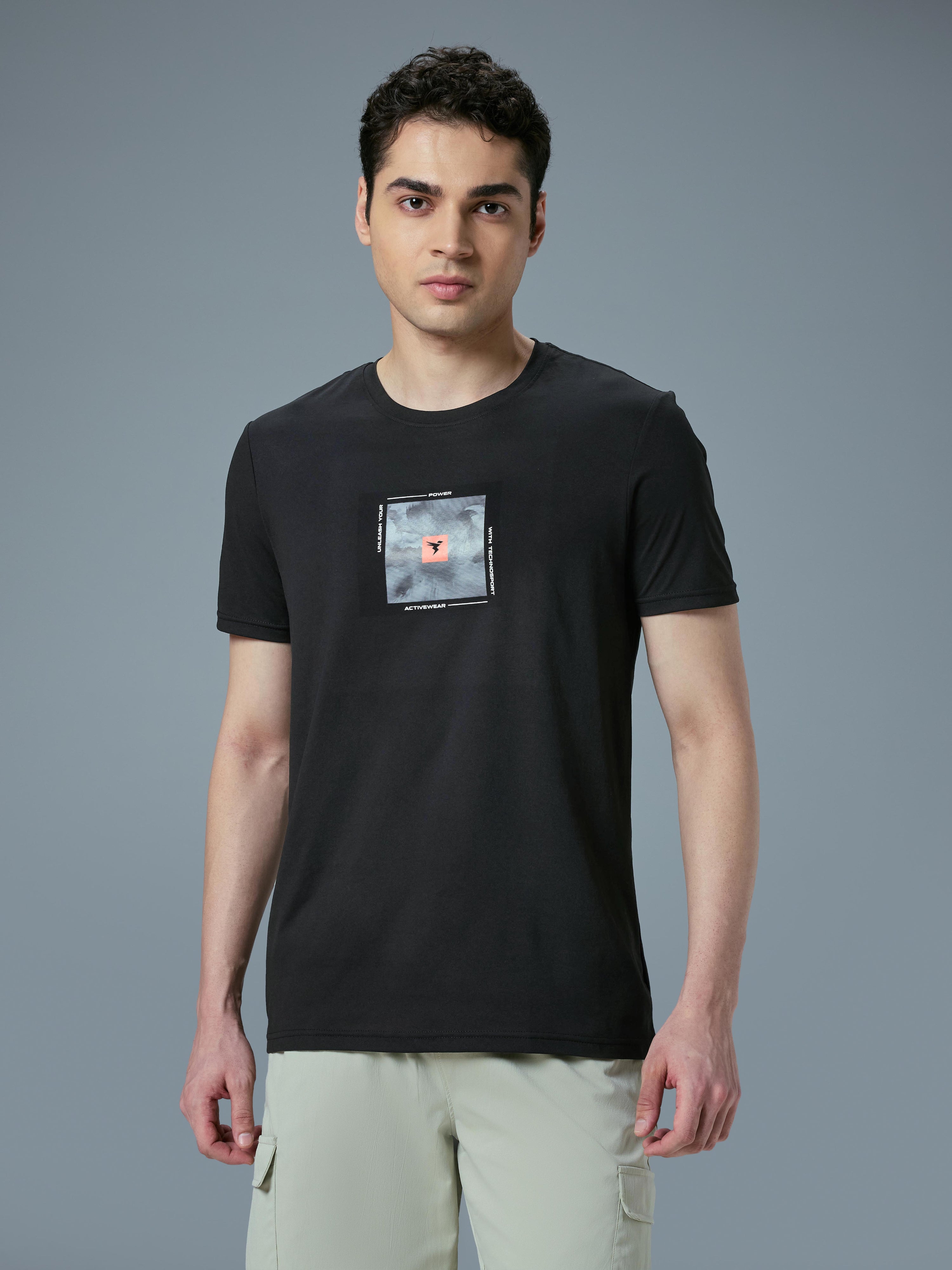 Men Printed Slim Fit Round Neck T-shirt with COTFLEX
