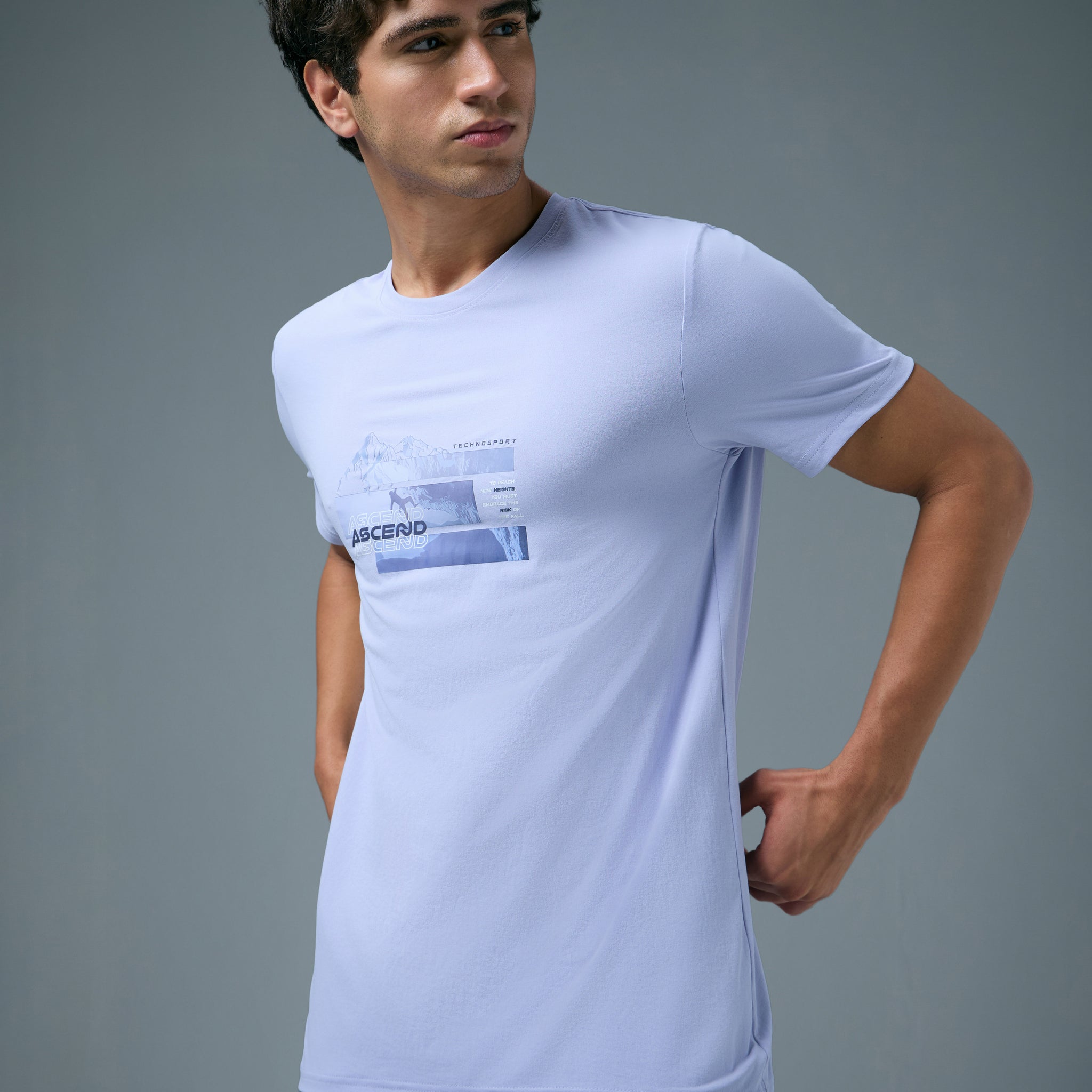 Men Printed Slim Fit Round Neck T-shirt with COTFLEX