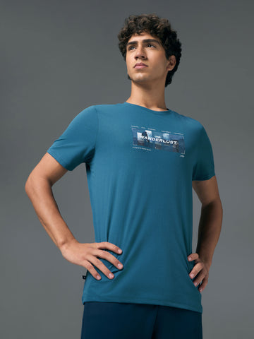 Men Printed Slim Fit Round Neck T-shirt with COTFLEX