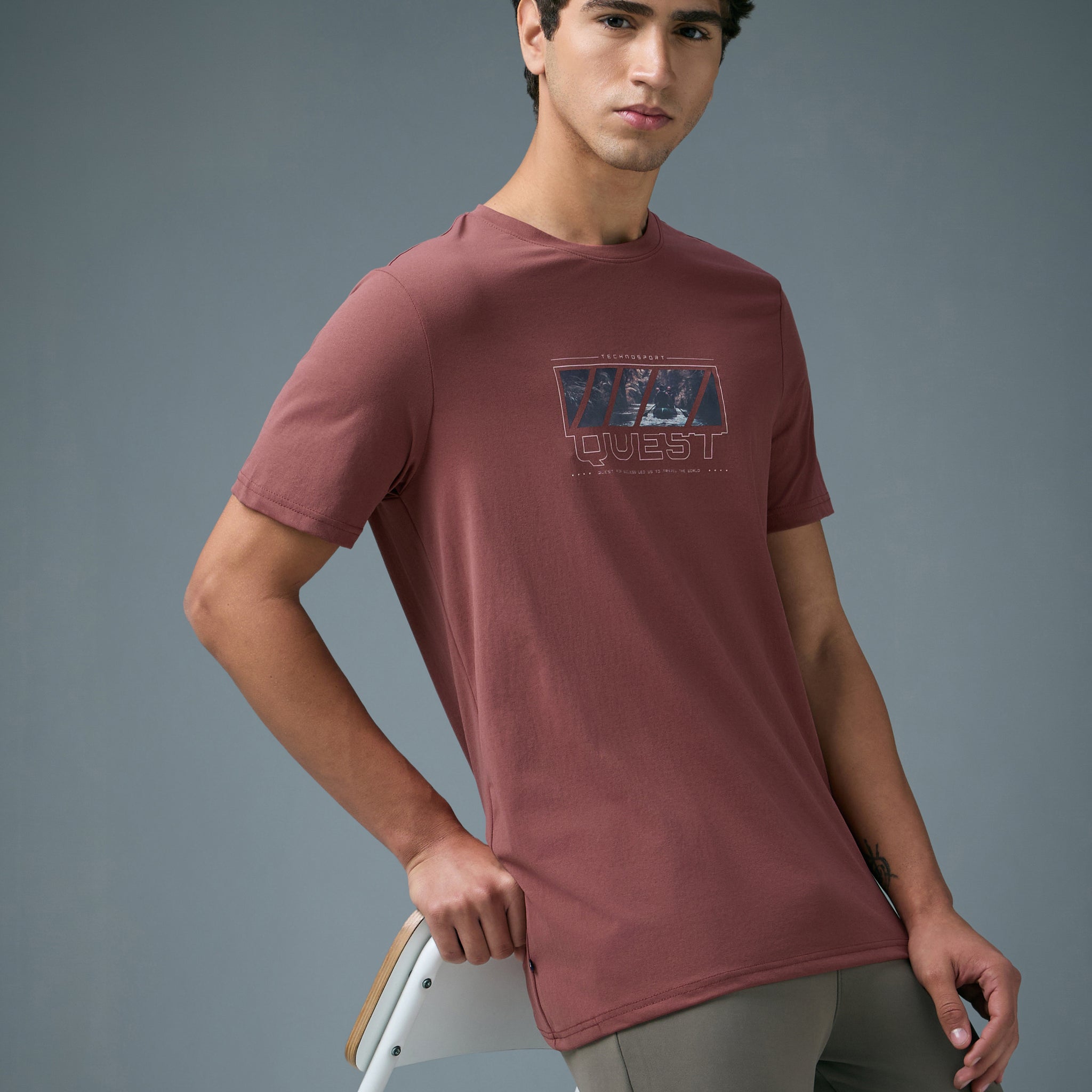 Men Printed Slim Fit Round Neck T-shirt with COTFLEX