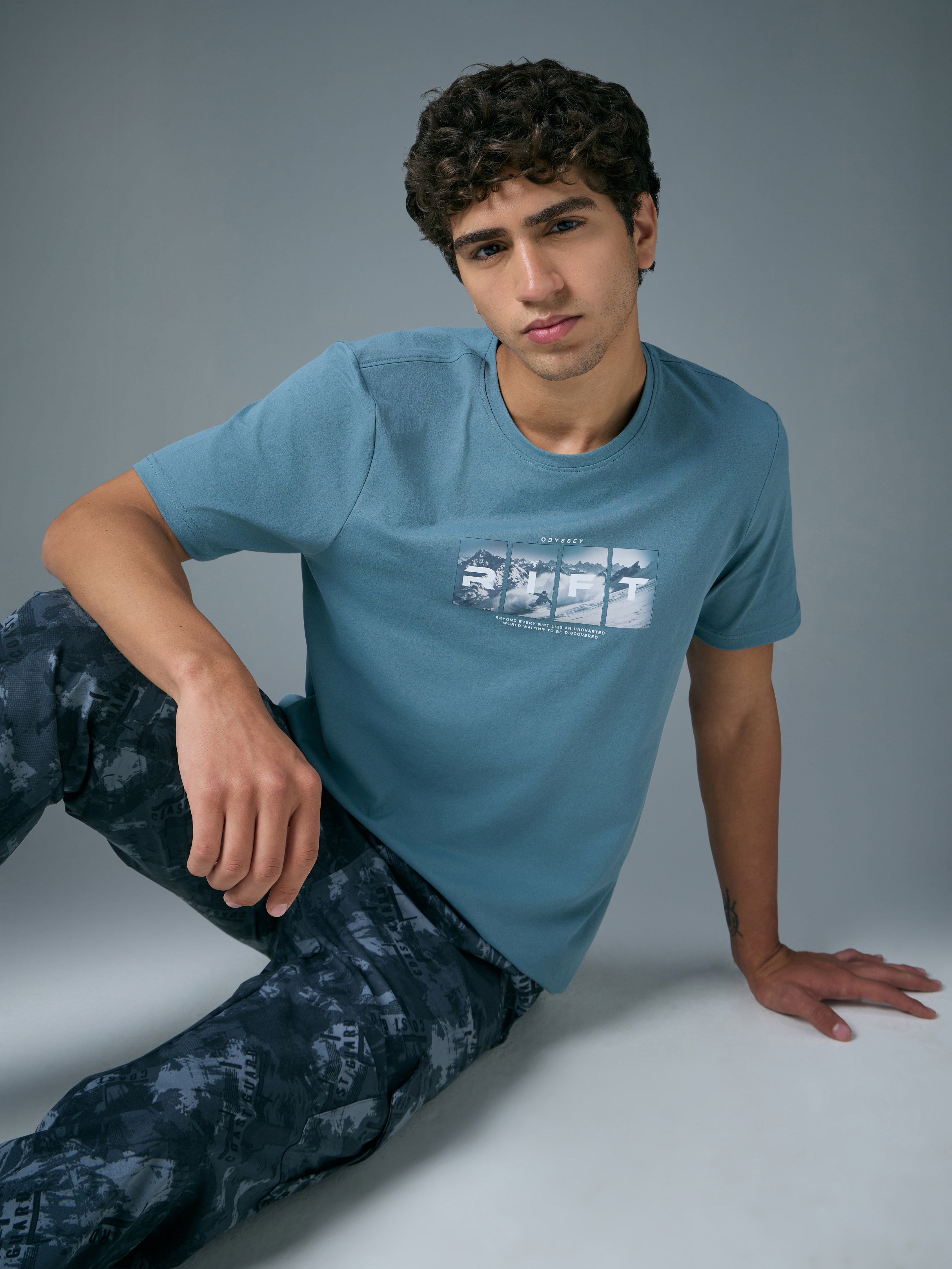 Men Printed Slim Fit Round Neck T-shirt with COTFLEX