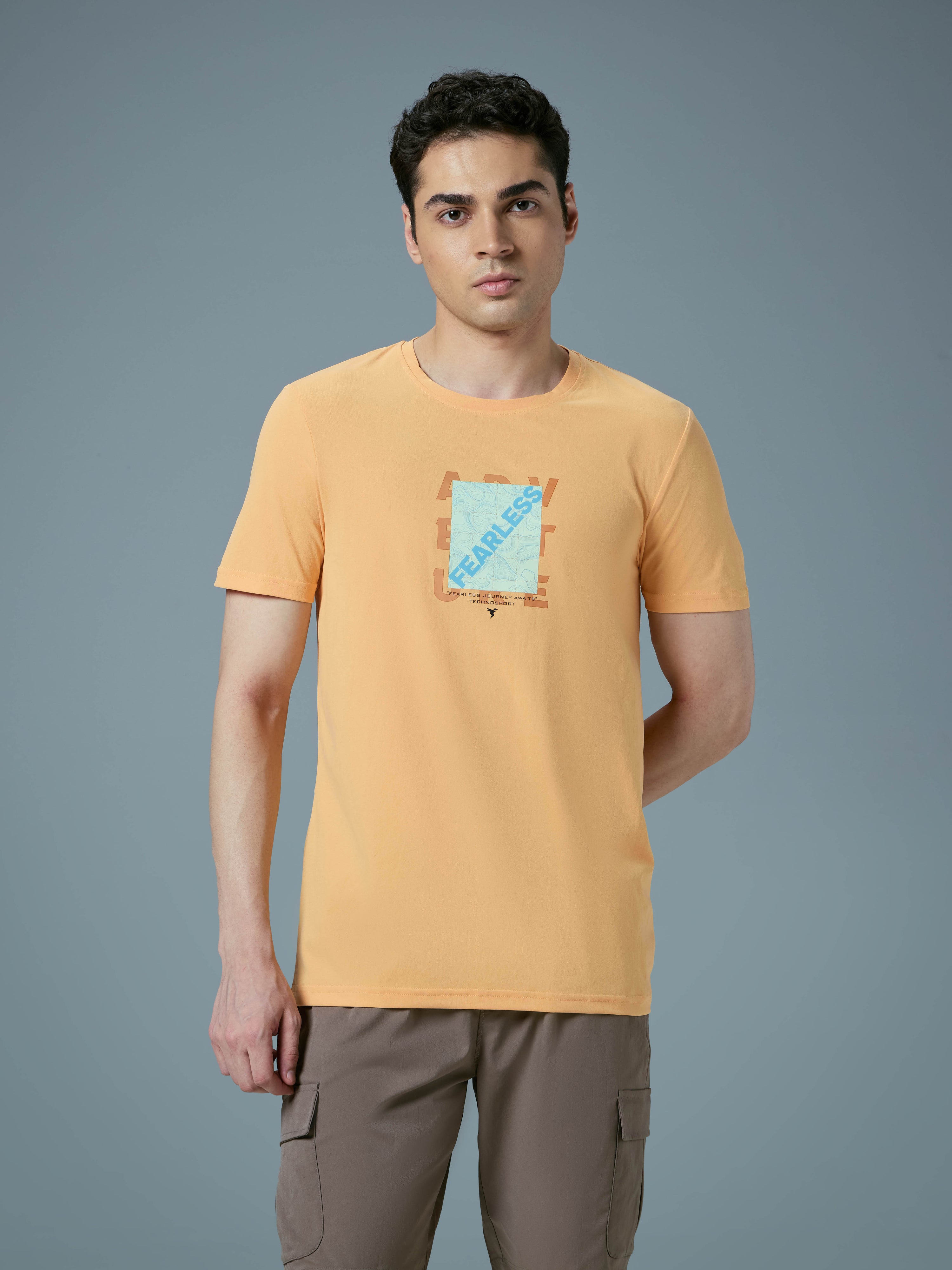 Men Printed Slim Fit Round Neck T-shirt with COTFLEX