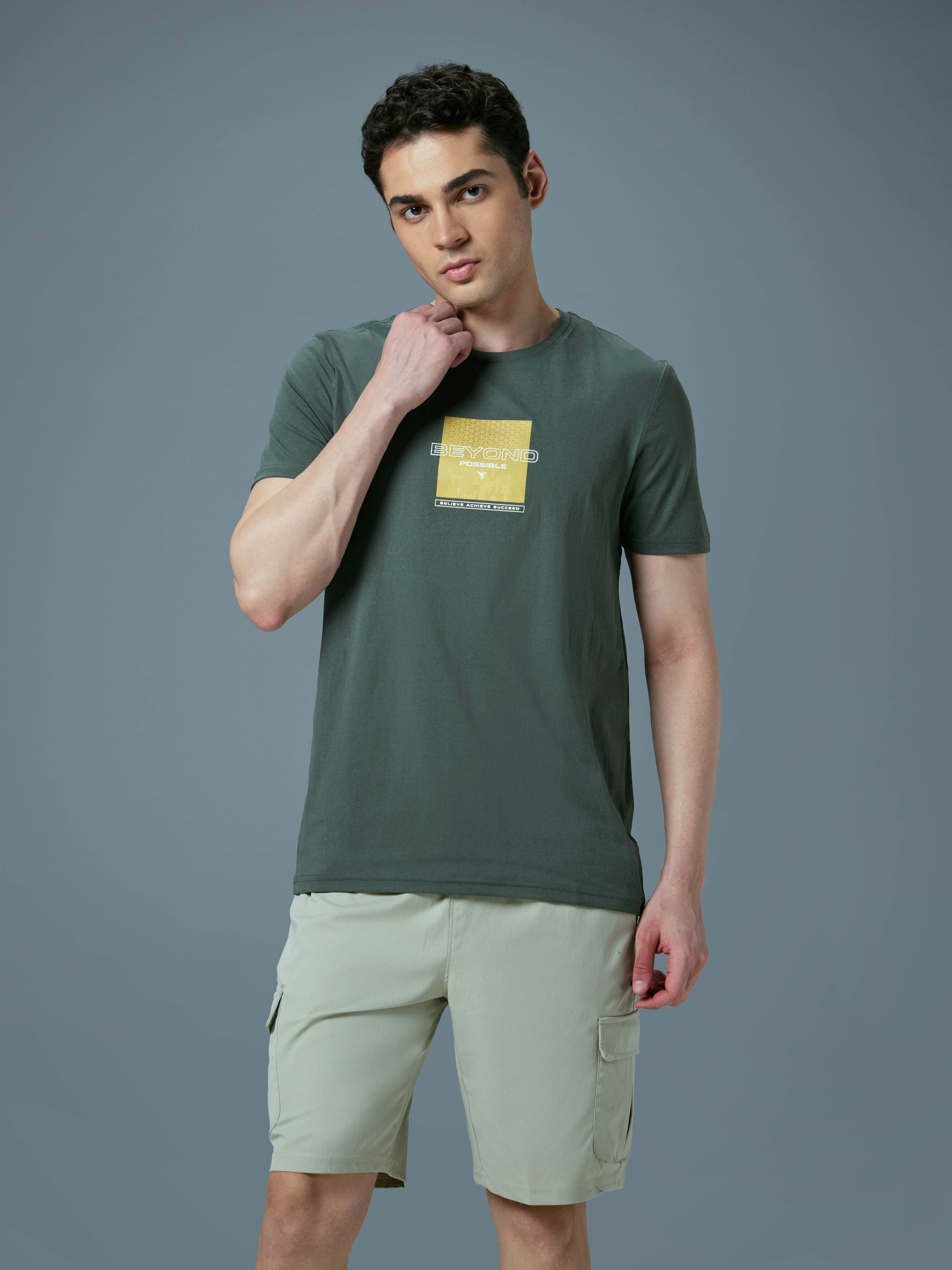 Men Printed Slim Fit Round Neck T-shirt with COTFLEX