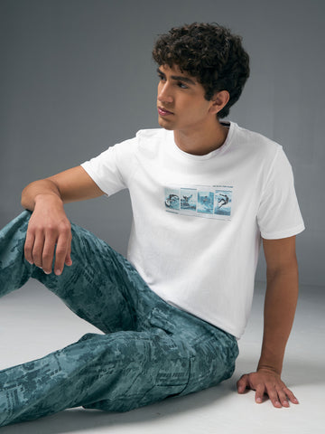 Men Printed Slim Fit Round Neck T-shirt with COTFLEX