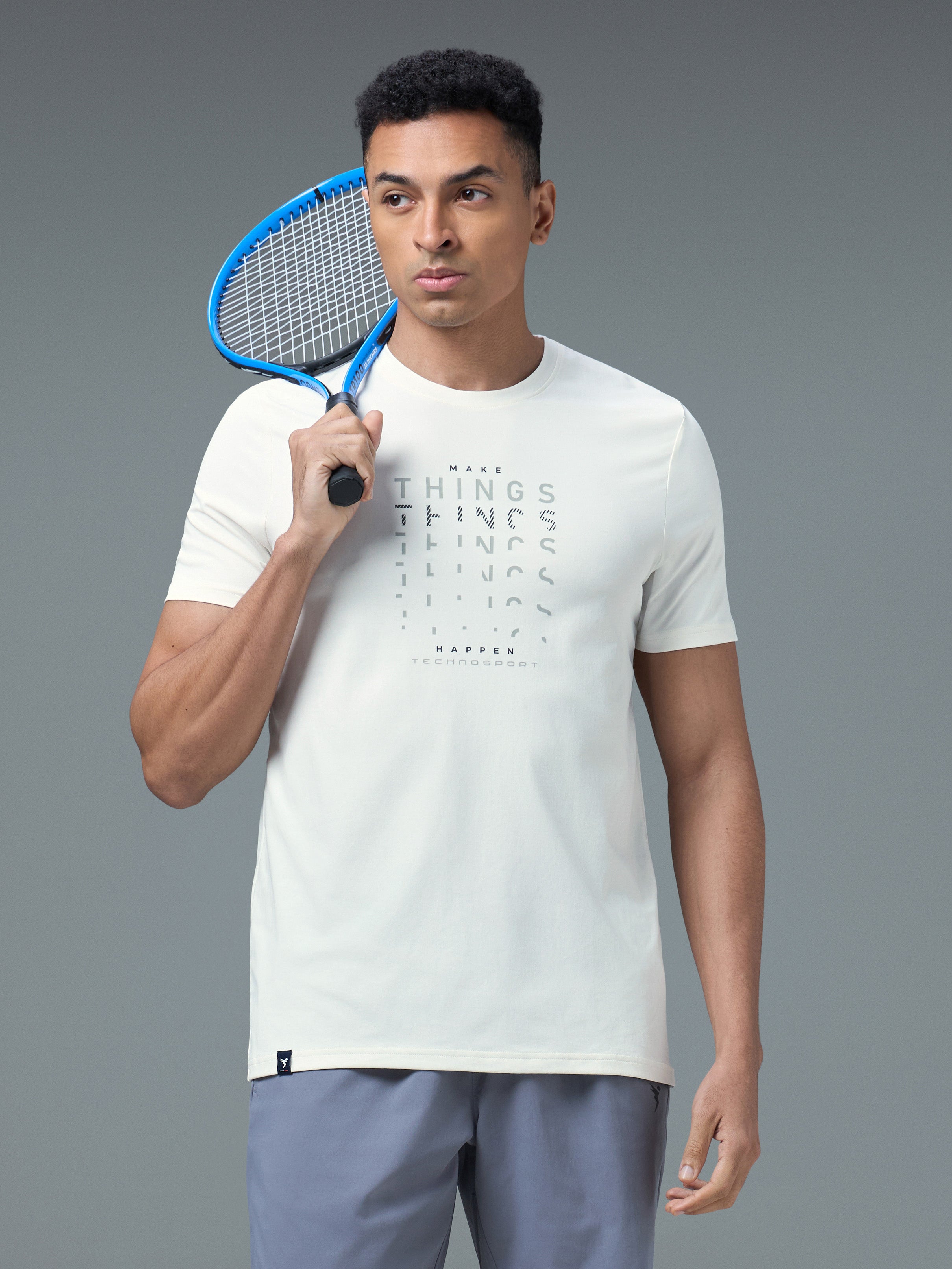 Men Printed Slim Fit Round Neck T-shirt with COTFLEX