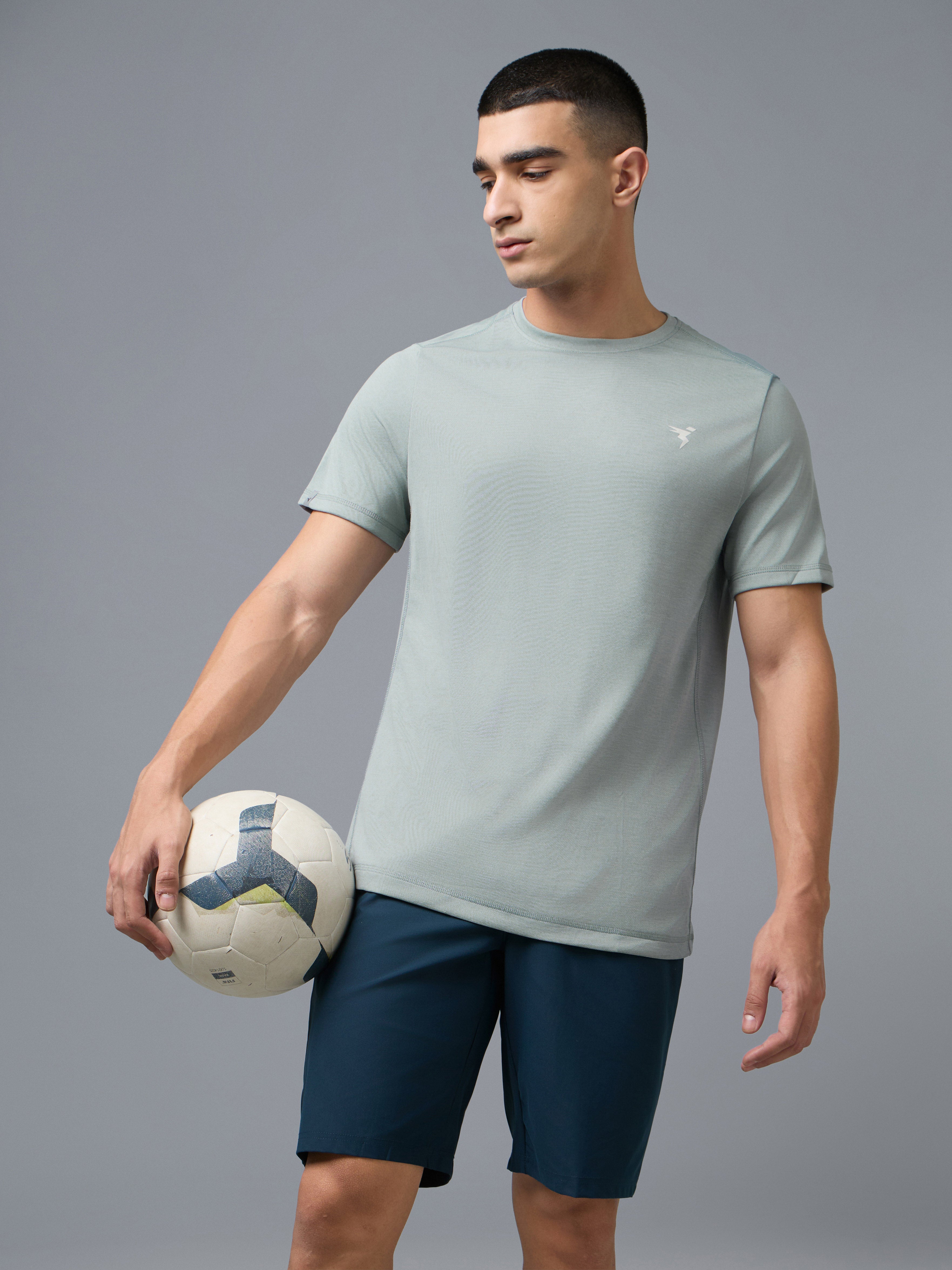 Men Solid Slim Fit Crew Neck T-shirt with DOUBLE COOL
