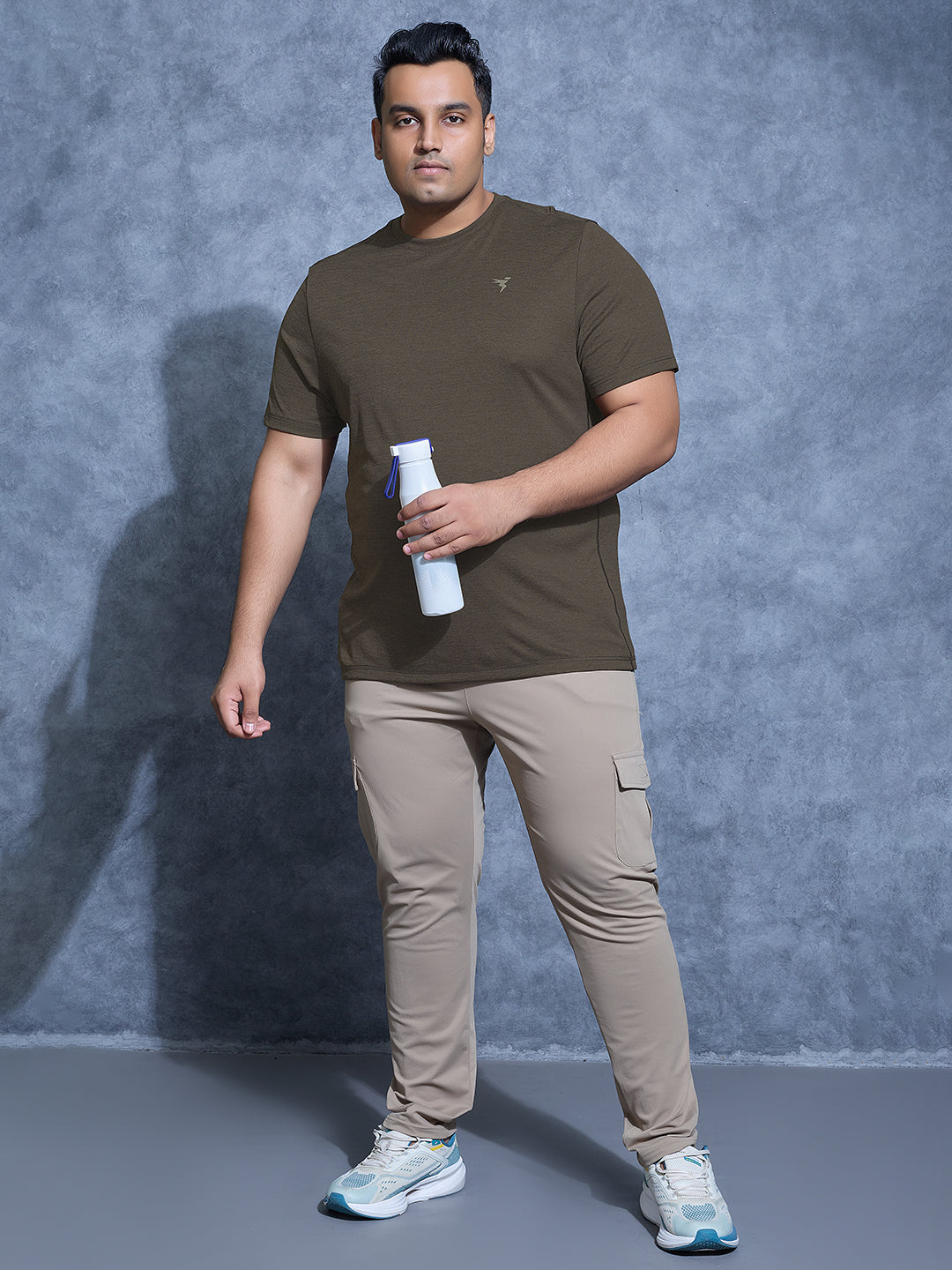 Men Plus Size Solid Slim Fit Crew Neck T-shirt with DOUBLE COOL