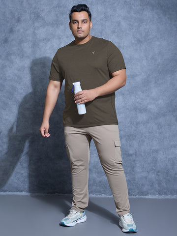 Men Plus Size Solid Slim Fit Crew Neck T-shirt with DOUBLE COOL