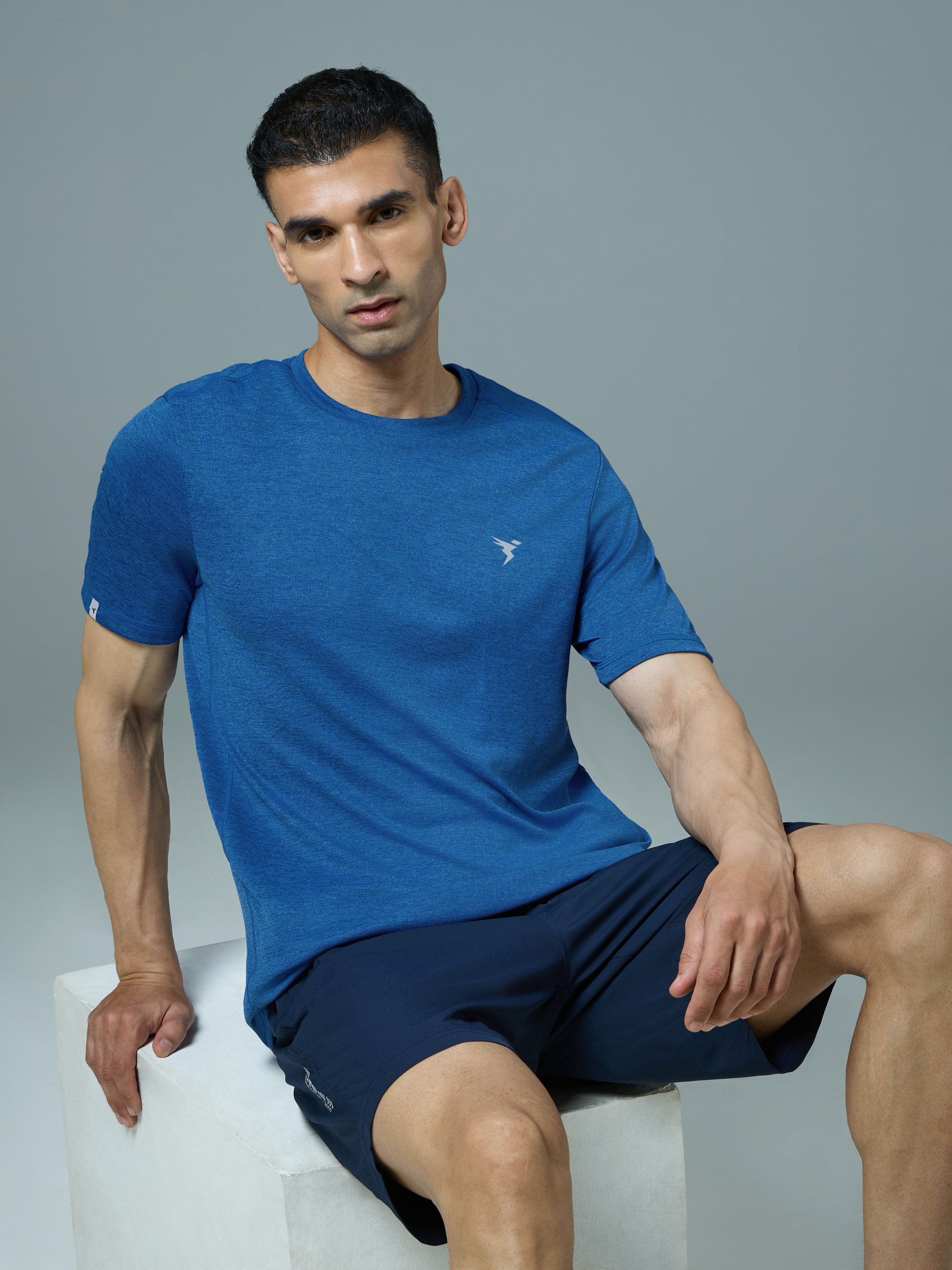 Men Solid Slim Fit Crew Neck T-shirt with DOUBLE COOL