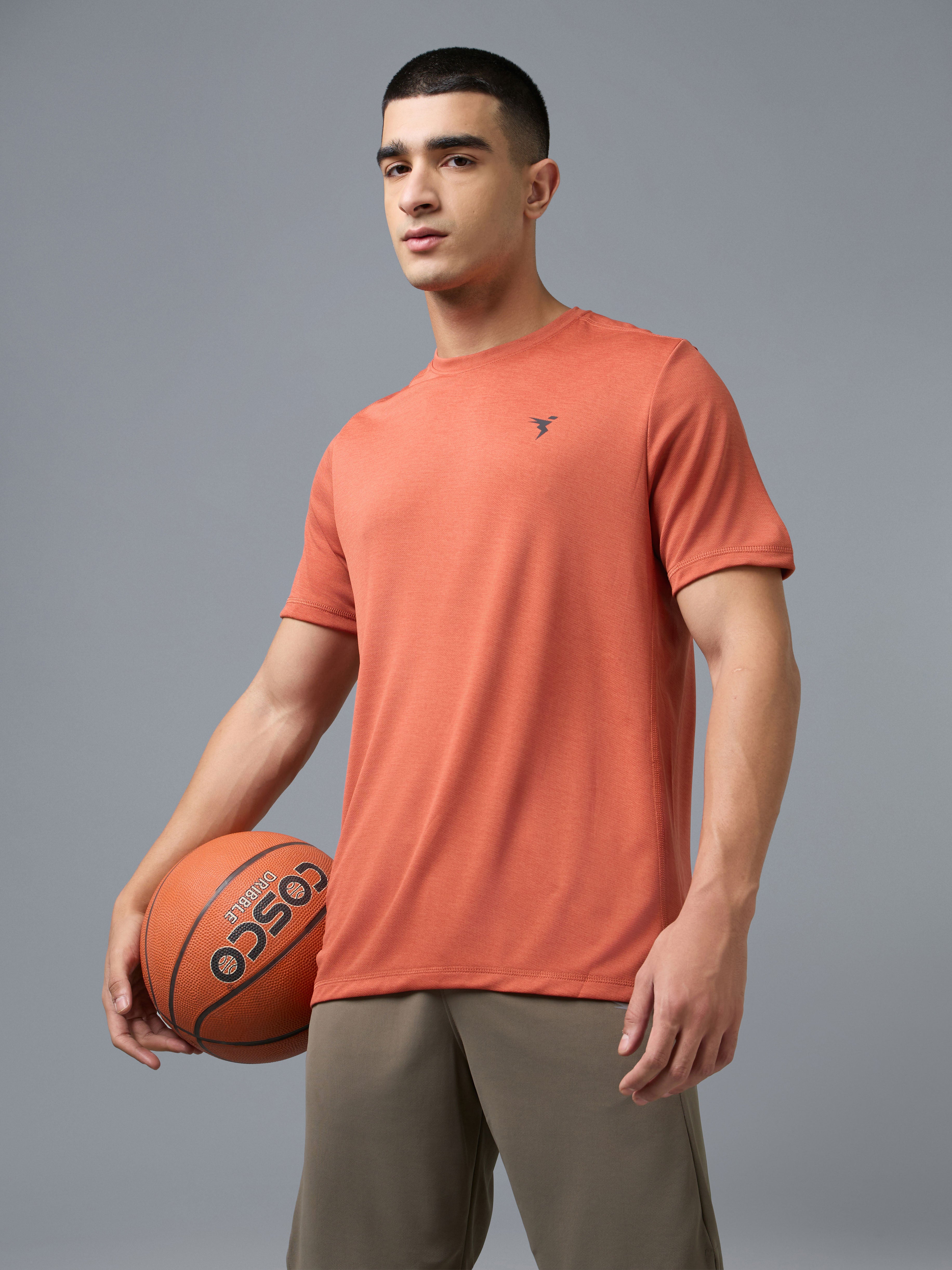 Men Solid Slim Fit Crew Neck T-shirt with DOUBLE COOL