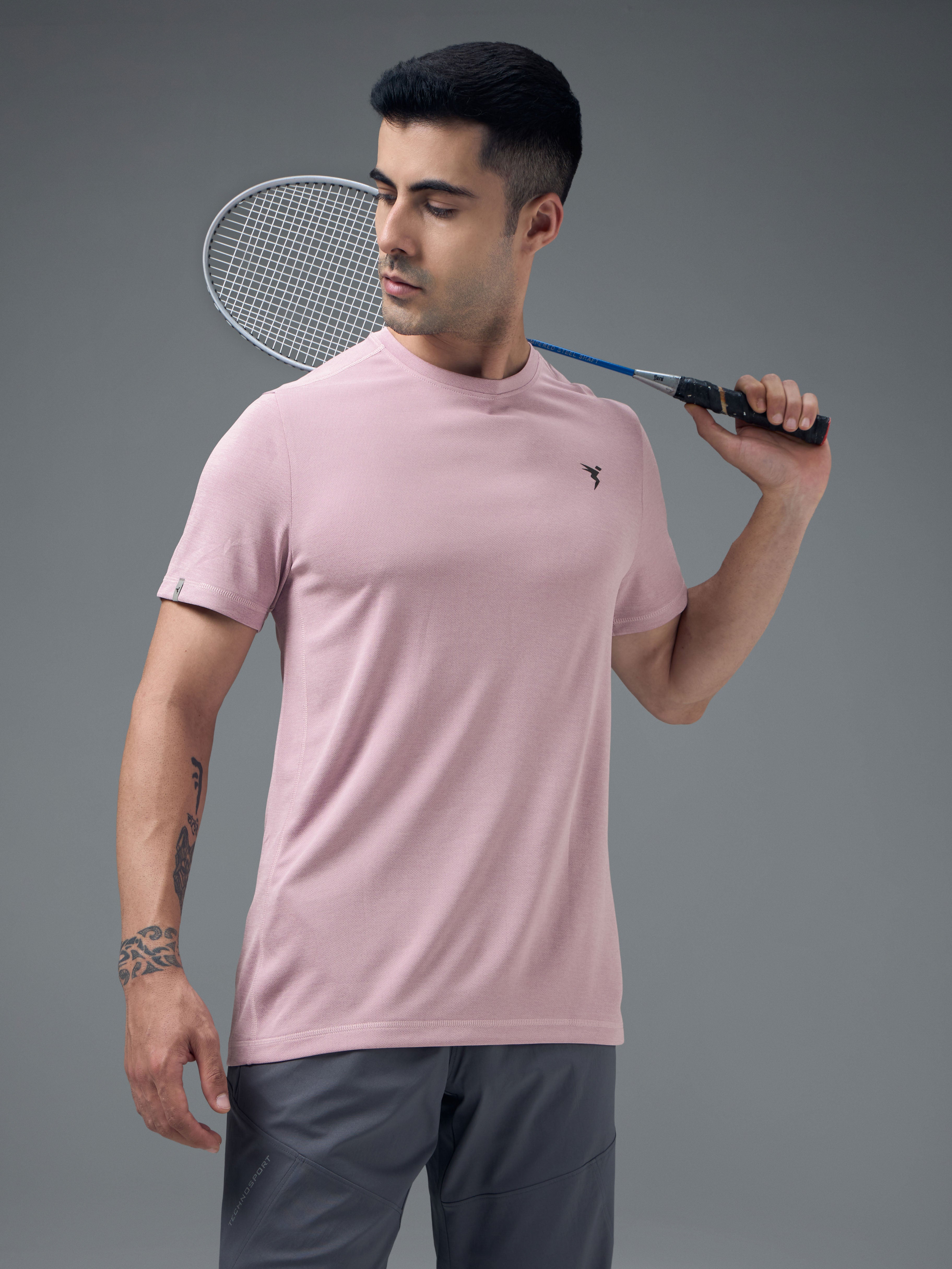 Men Solid Slim Fit Crew Neck T-shirt with DOUBLE COOL
