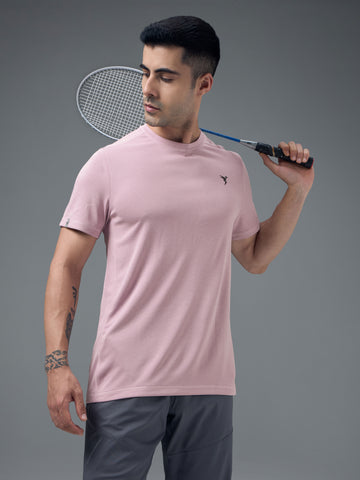 Men Solid Slim Fit Crew Neck T-shirt with DOUBLE COOL