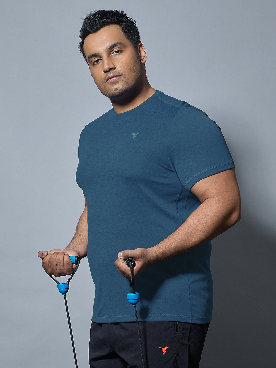 Men Plus Size Solid Slim Fit Crew Neck T-shirt with DOUBLE COOL