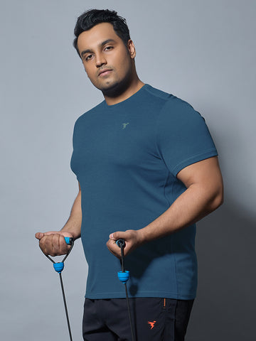 Men Plus Size Solid Slim Fit Crew Neck T-shirt with DOUBLE COOL