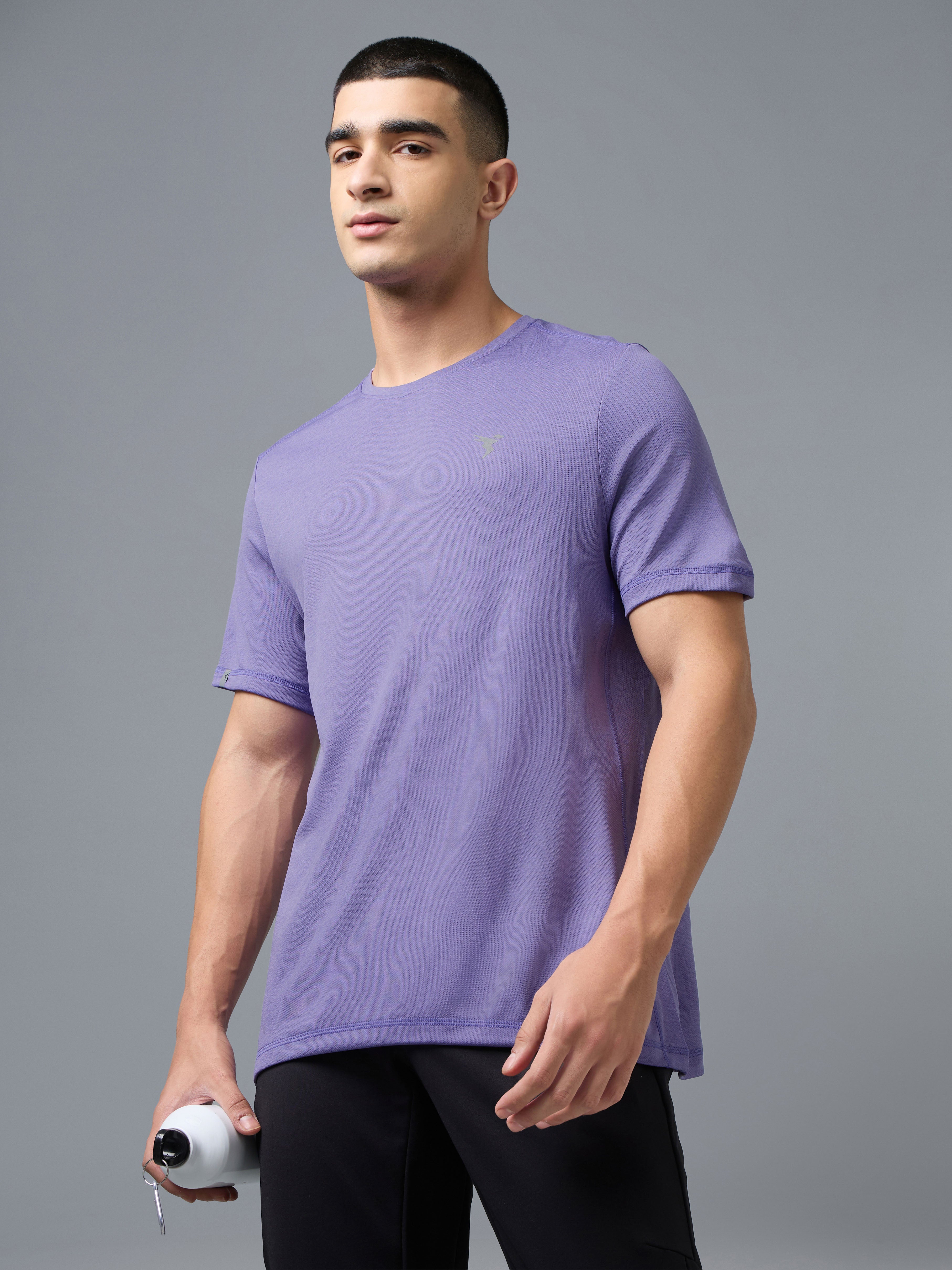 Men Solid Slim Fit Crew Neck T-shirt with DOUBLE COOL
