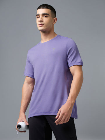 Men Solid Slim Fit Crew Neck T-shirt with DOUBLE COOL