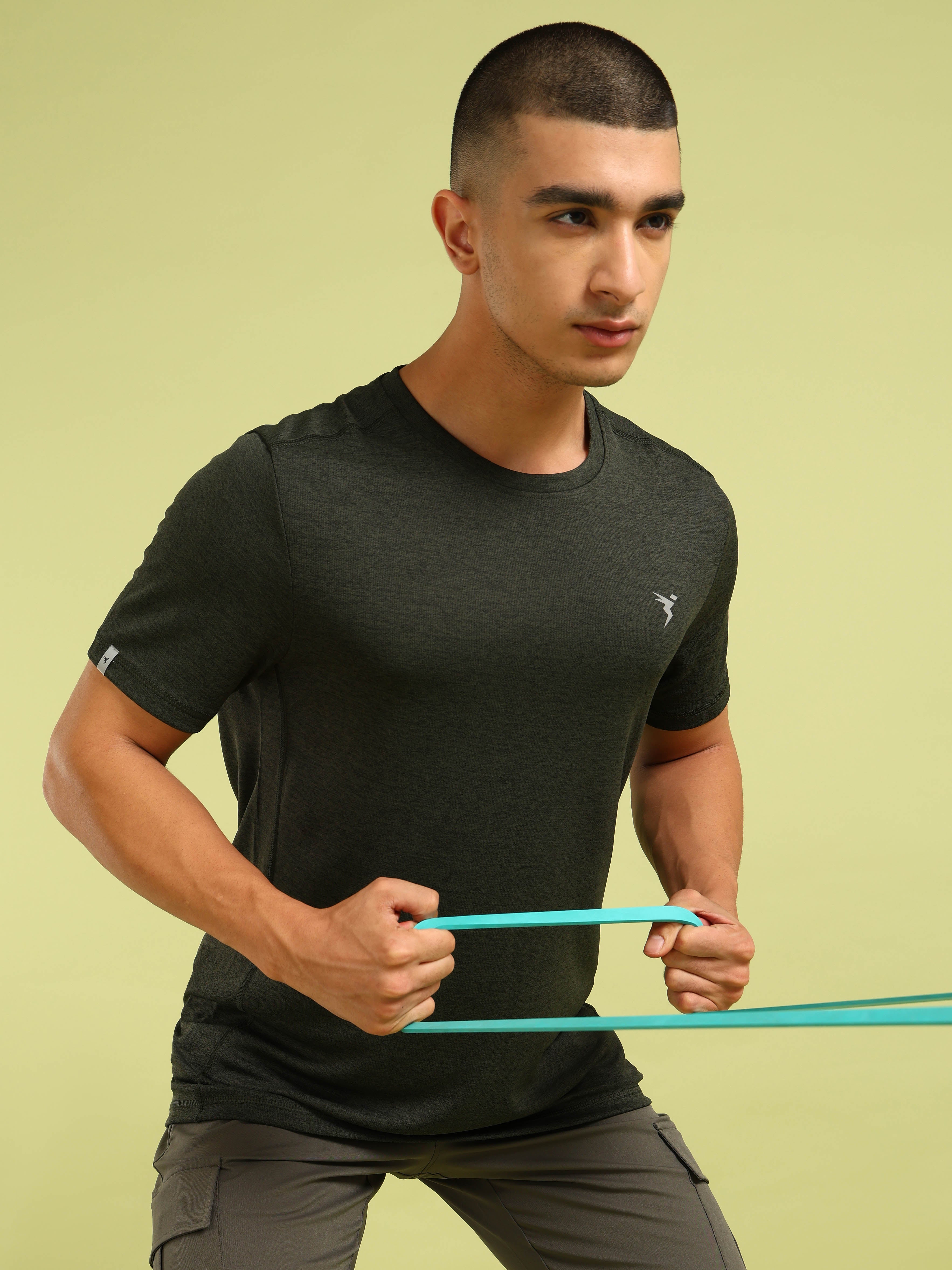 Men Solid Slim Fit Crew Neck T-shirt with DOUBLE COOL