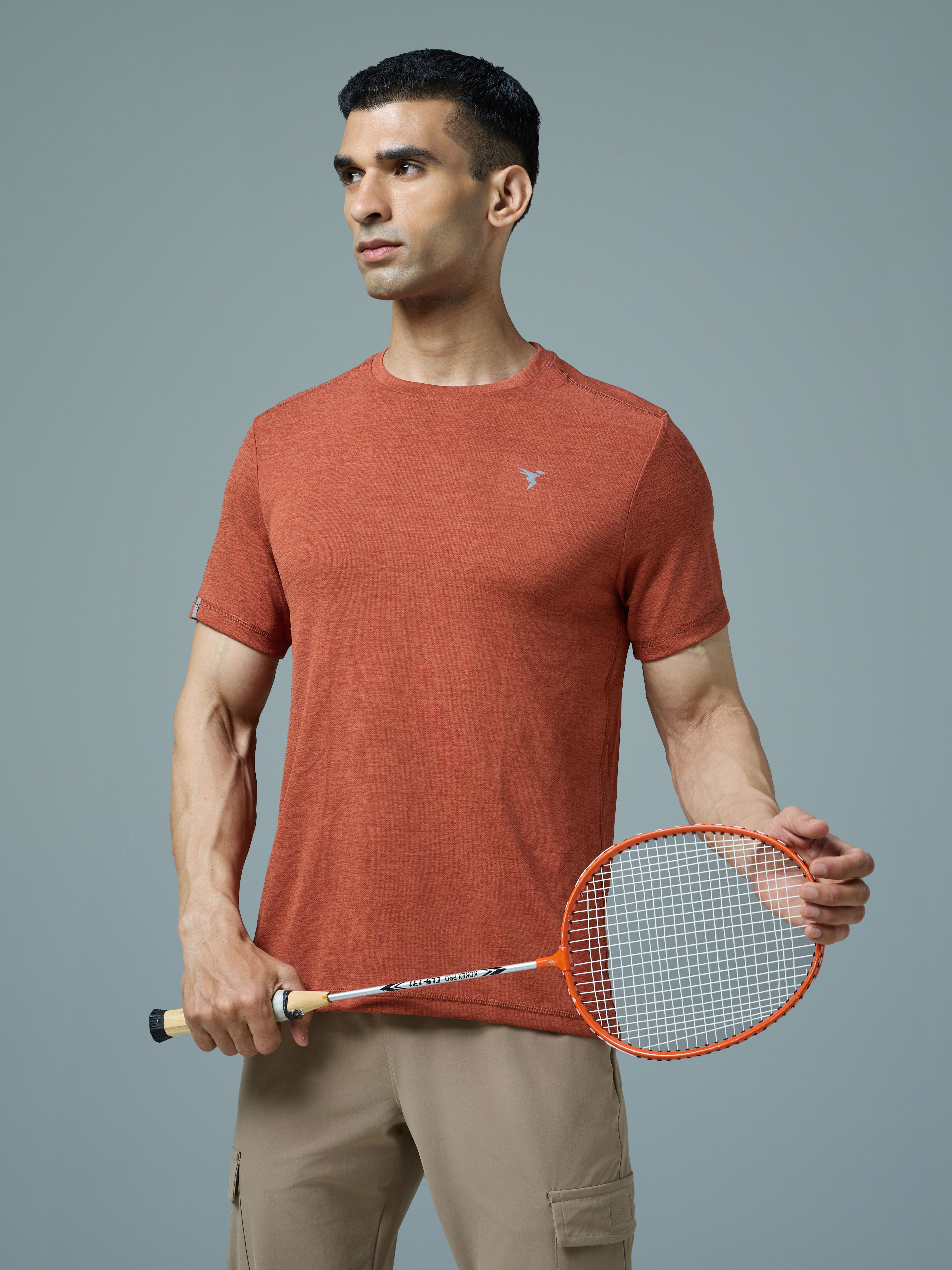 Men Solid Slim Fit Crew Neck T-shirt with DOUBLE COOL