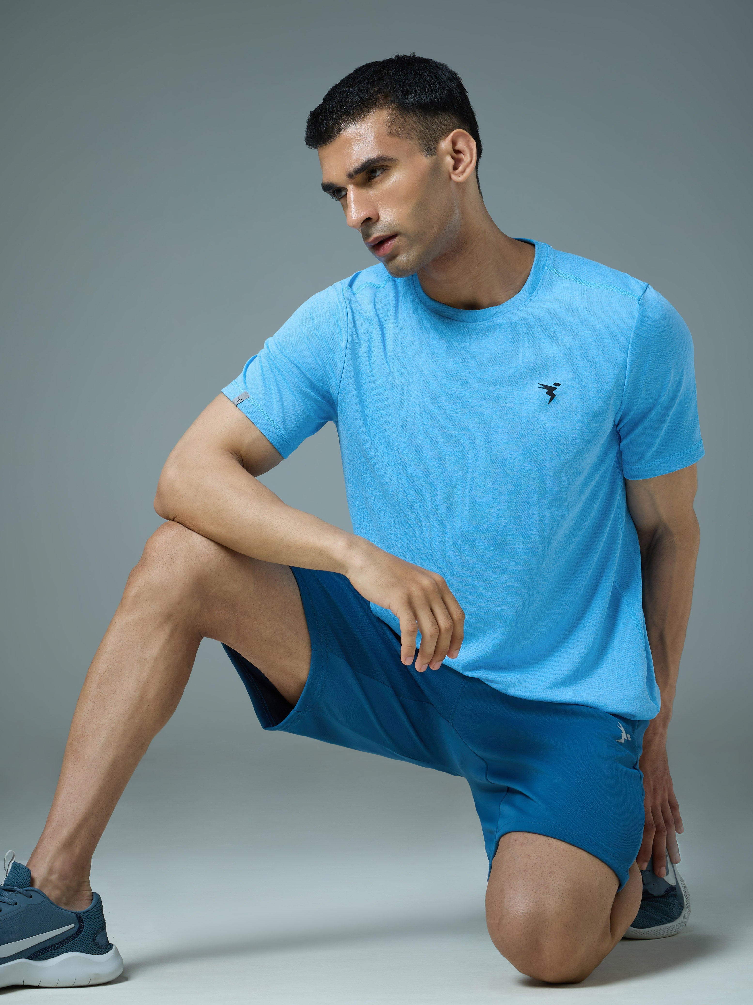Men Solid Slim Fit Crew Neck T-shirt with DOUBLE COOL