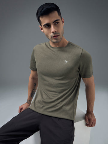 Men Solid Slim Fit Crew Neck T-shirt with DOUBLE COOL