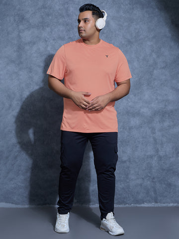 Men Plus Size Solid Slim Fit Crew Neck T-shirt with DOUBLE COOL
