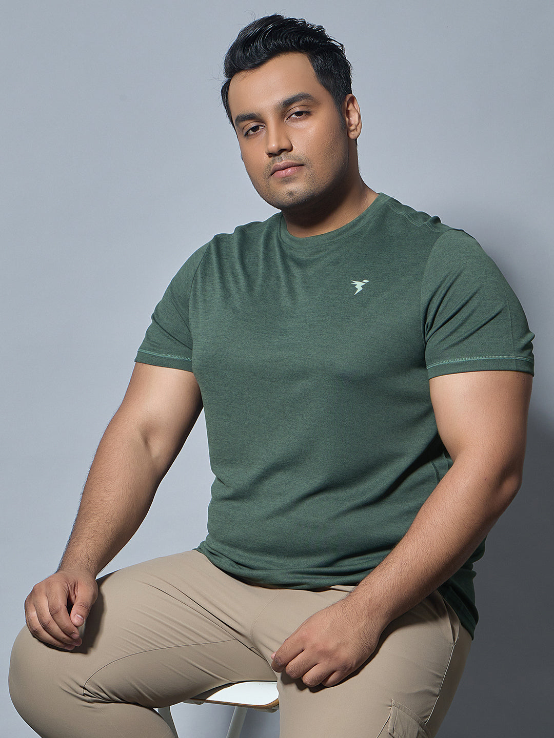 Men Plus Size Solid Slim Fit Crew Neck T-shirt with DOUBLE COOL