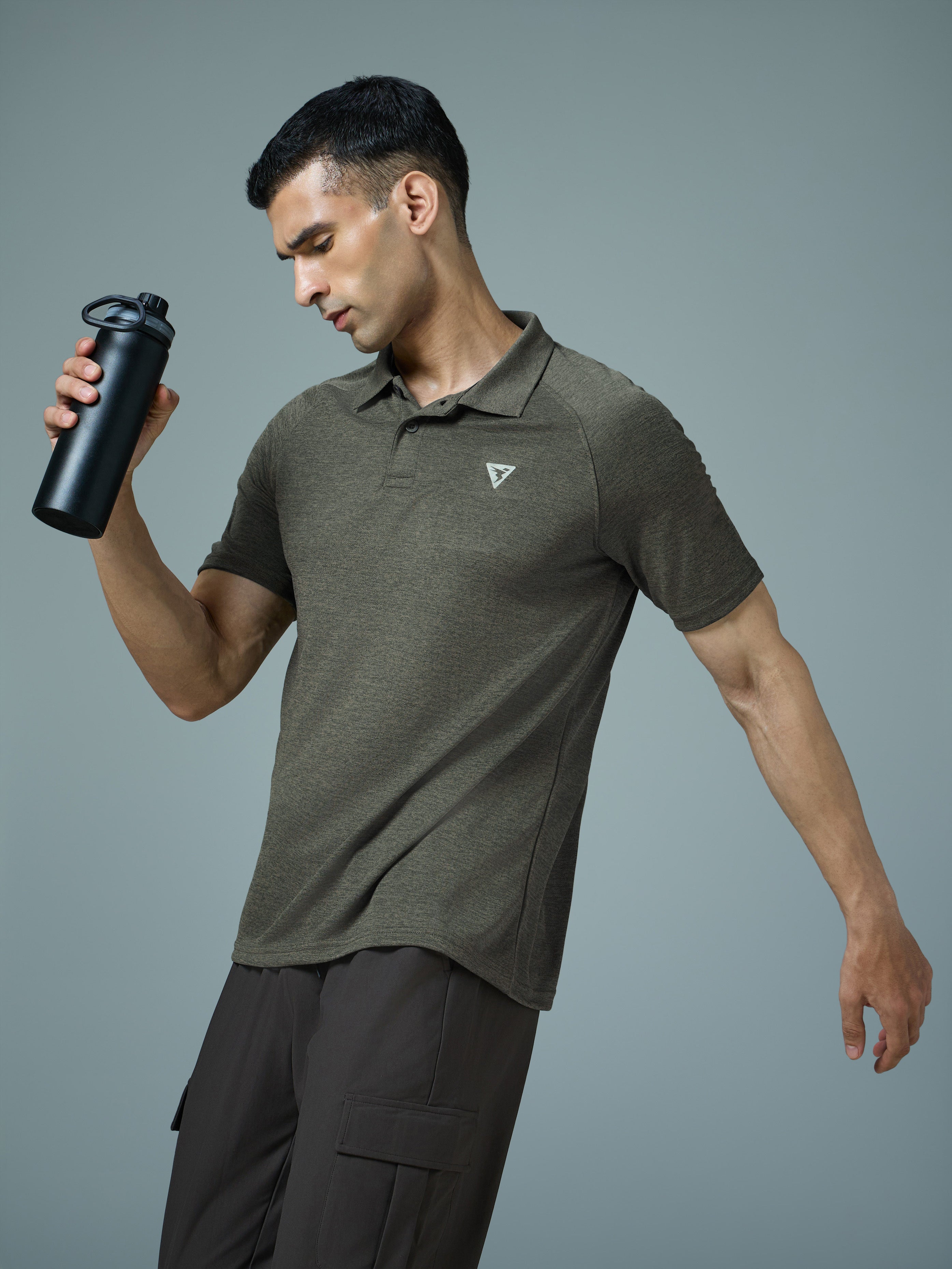 Men Melange Slim Fit Polo T-shirt with DOUBLE COOL