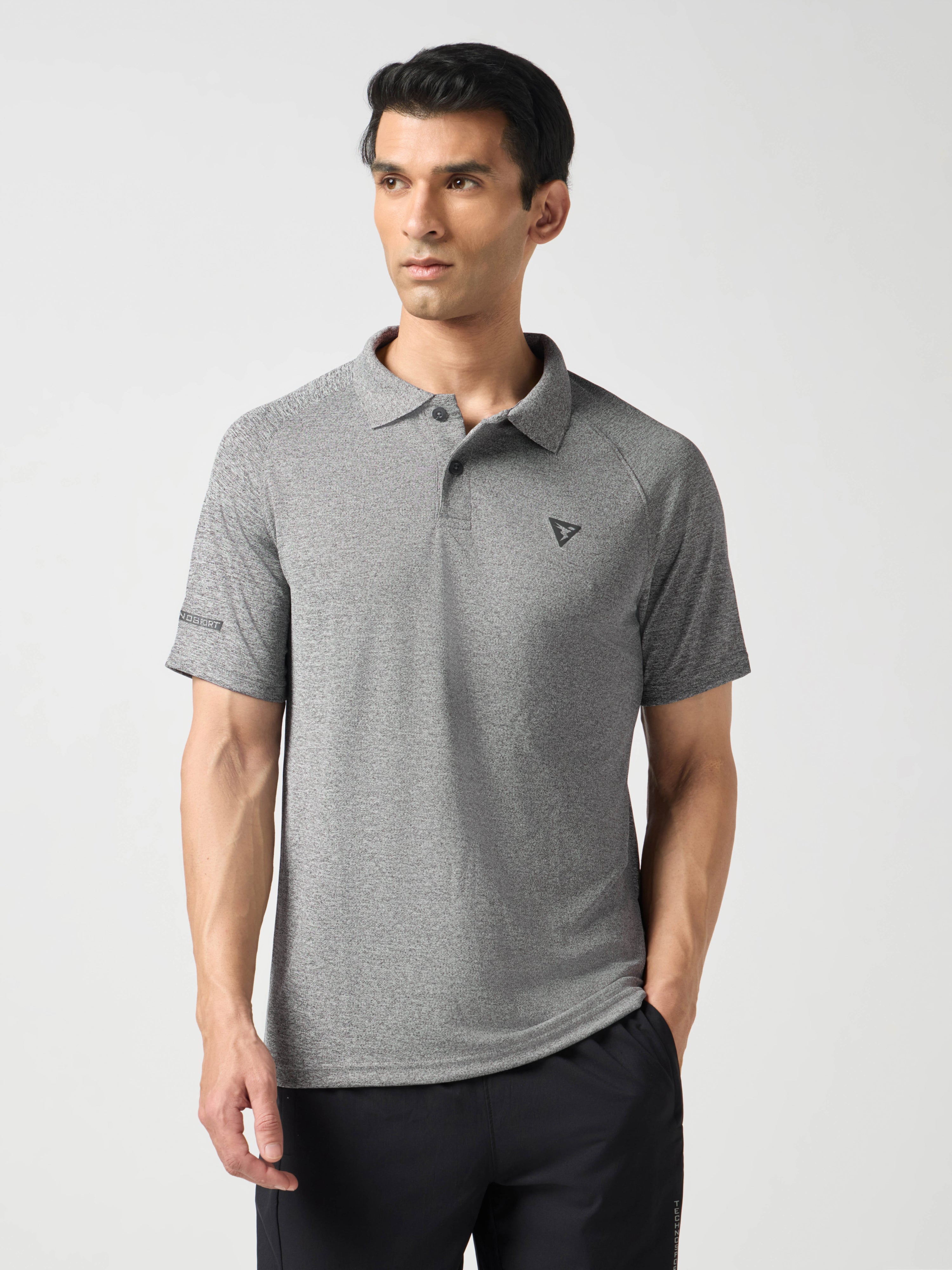 Men Melange Slim Fit Polo T-shirt with DOUBLE COOL