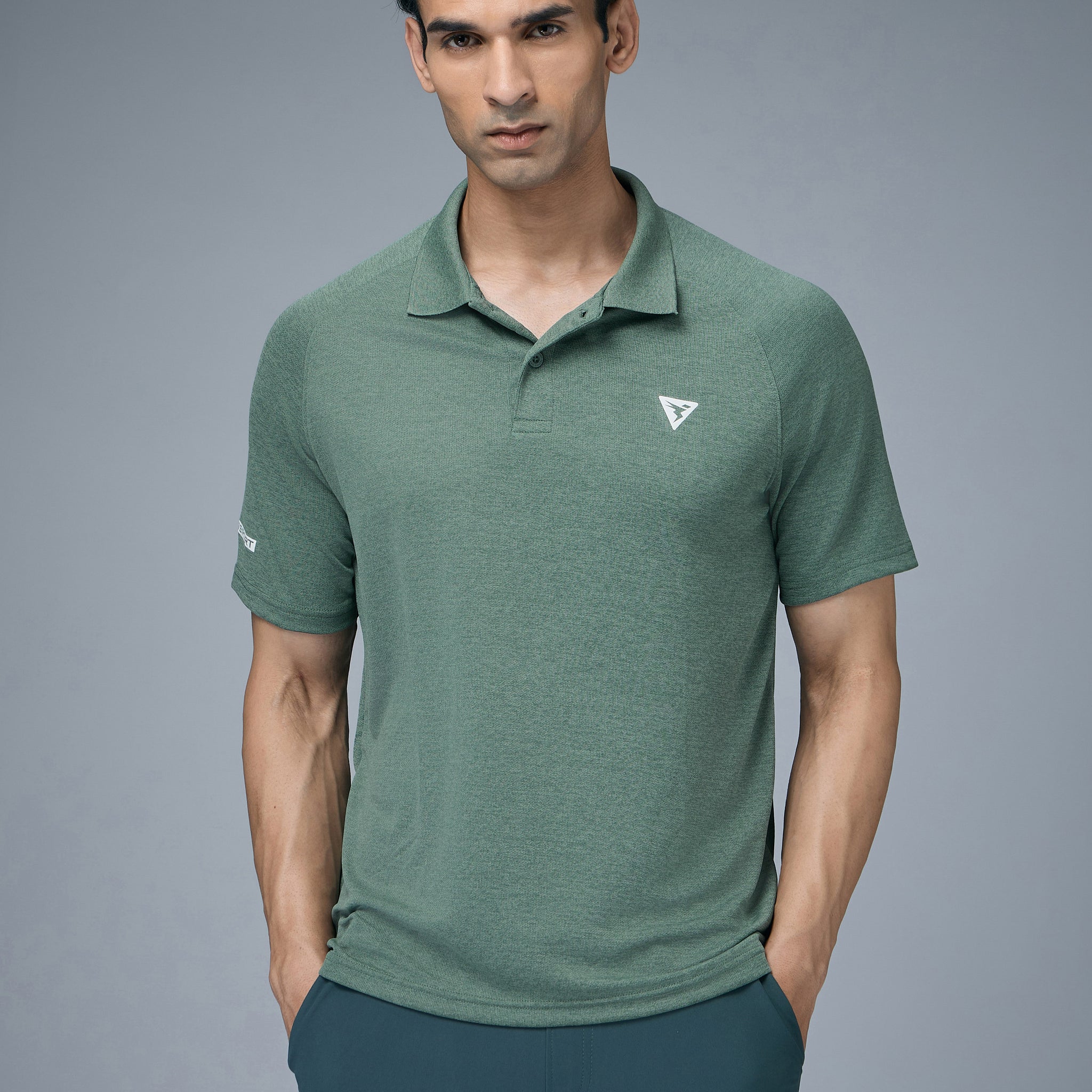 Men Melange Slim Fit Polo T-shirt with DOUBLE COOL