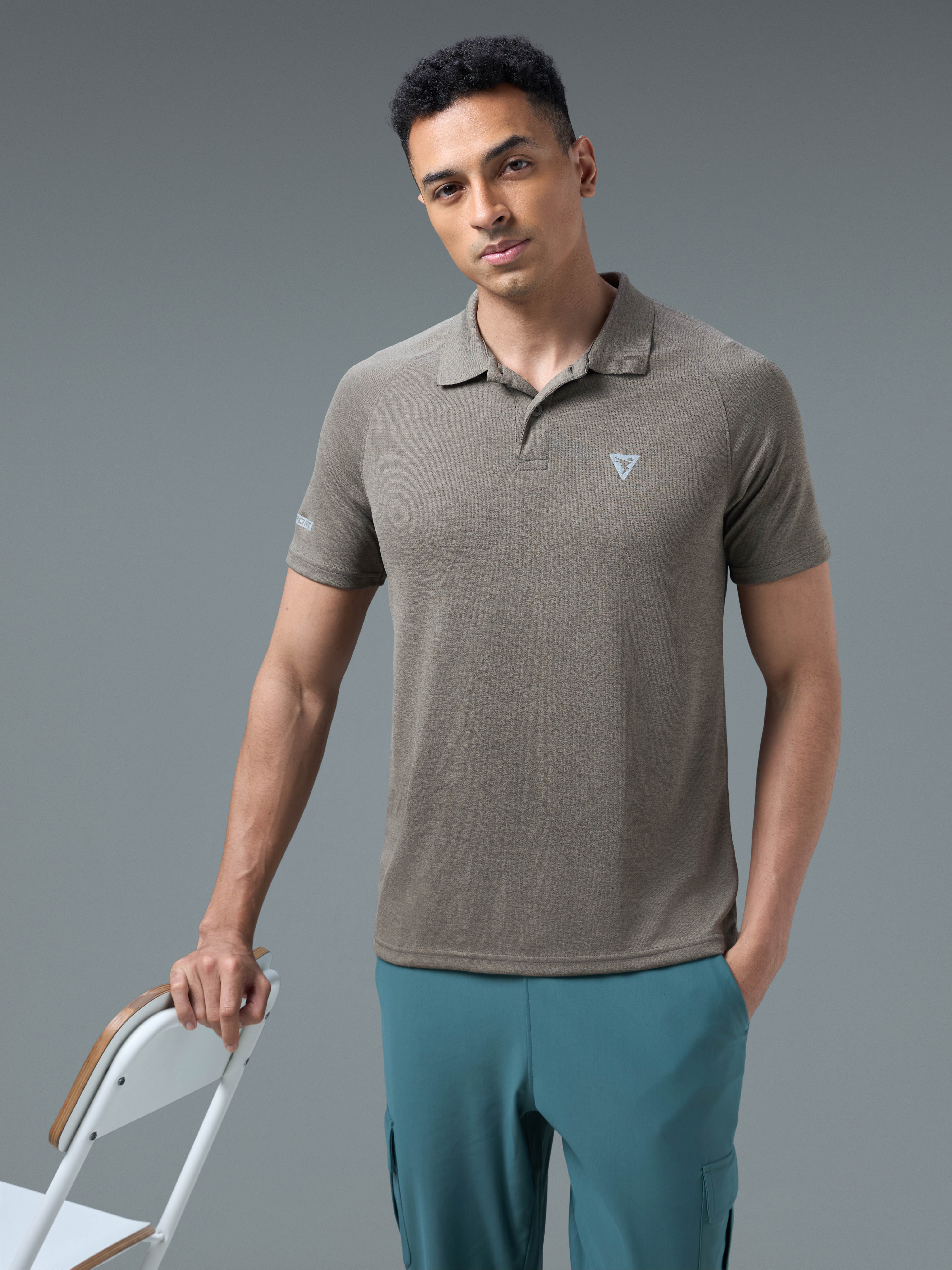 Men Melange Slim Fit Polo T-shirt with DOUBLE COOL