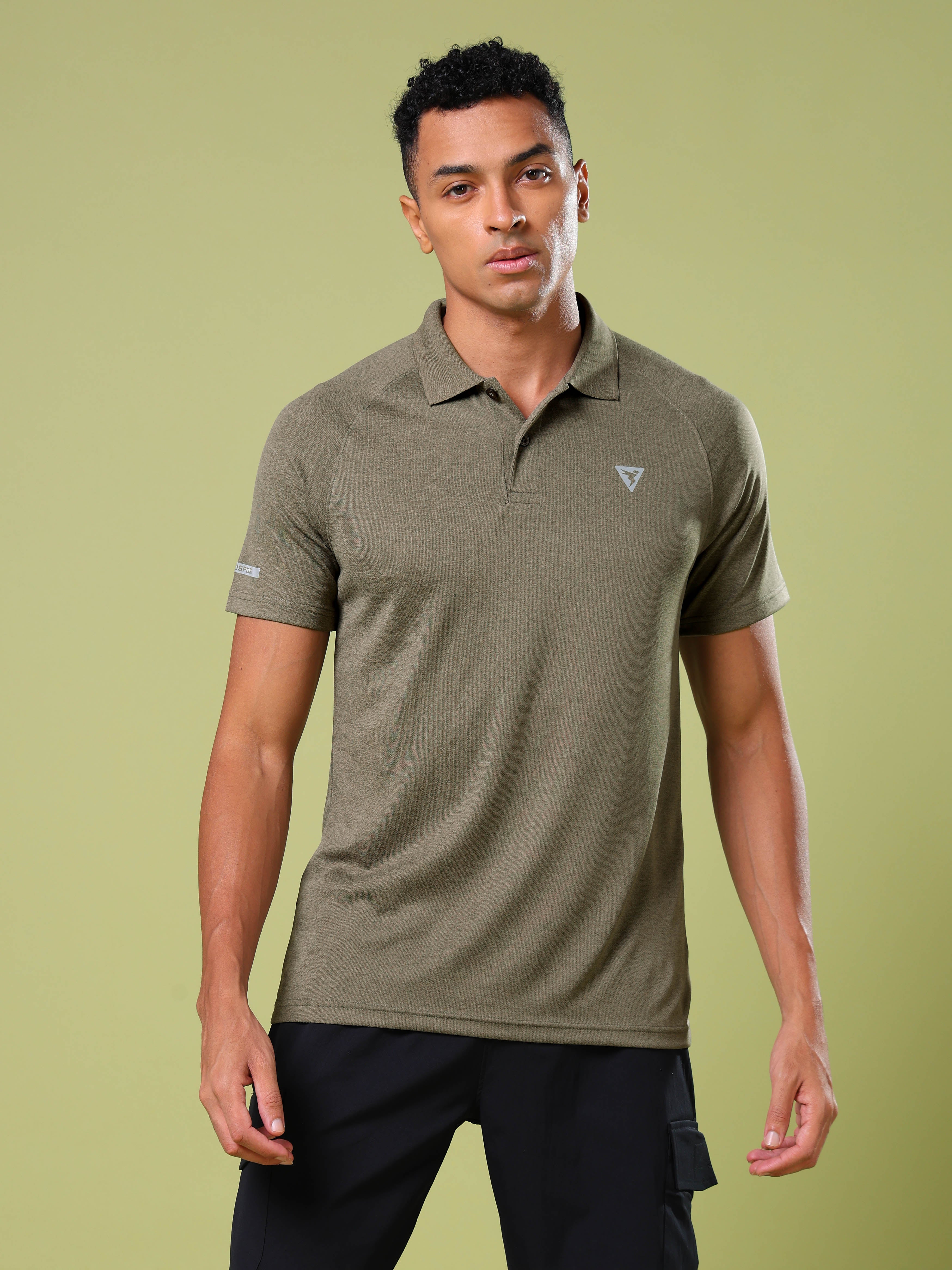 Men Melange Slim Fit Polo T-shirt with DOUBLE COOL