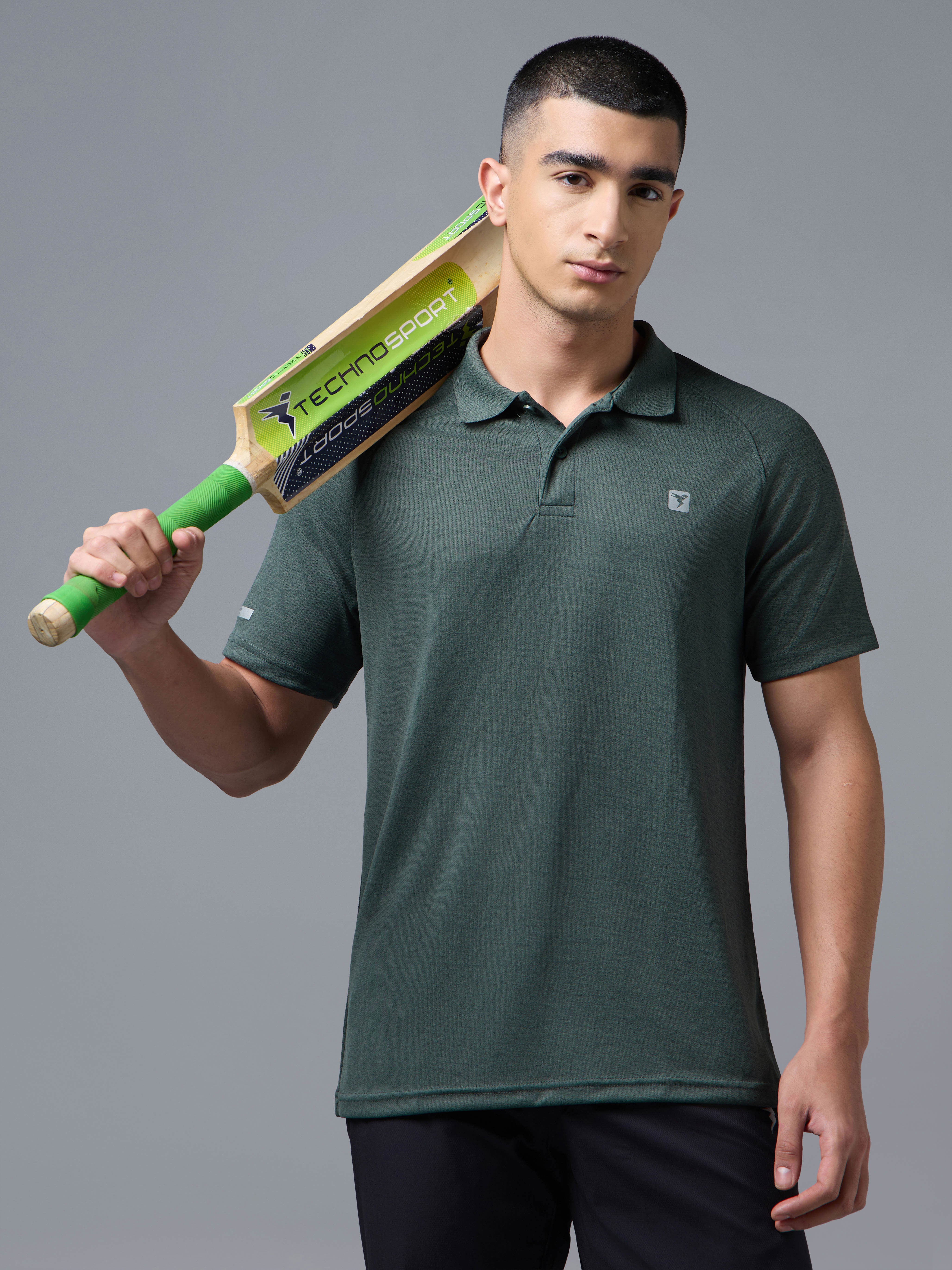 Men Melange Slim Fit Polo T-shirt with DOUBLE COOL