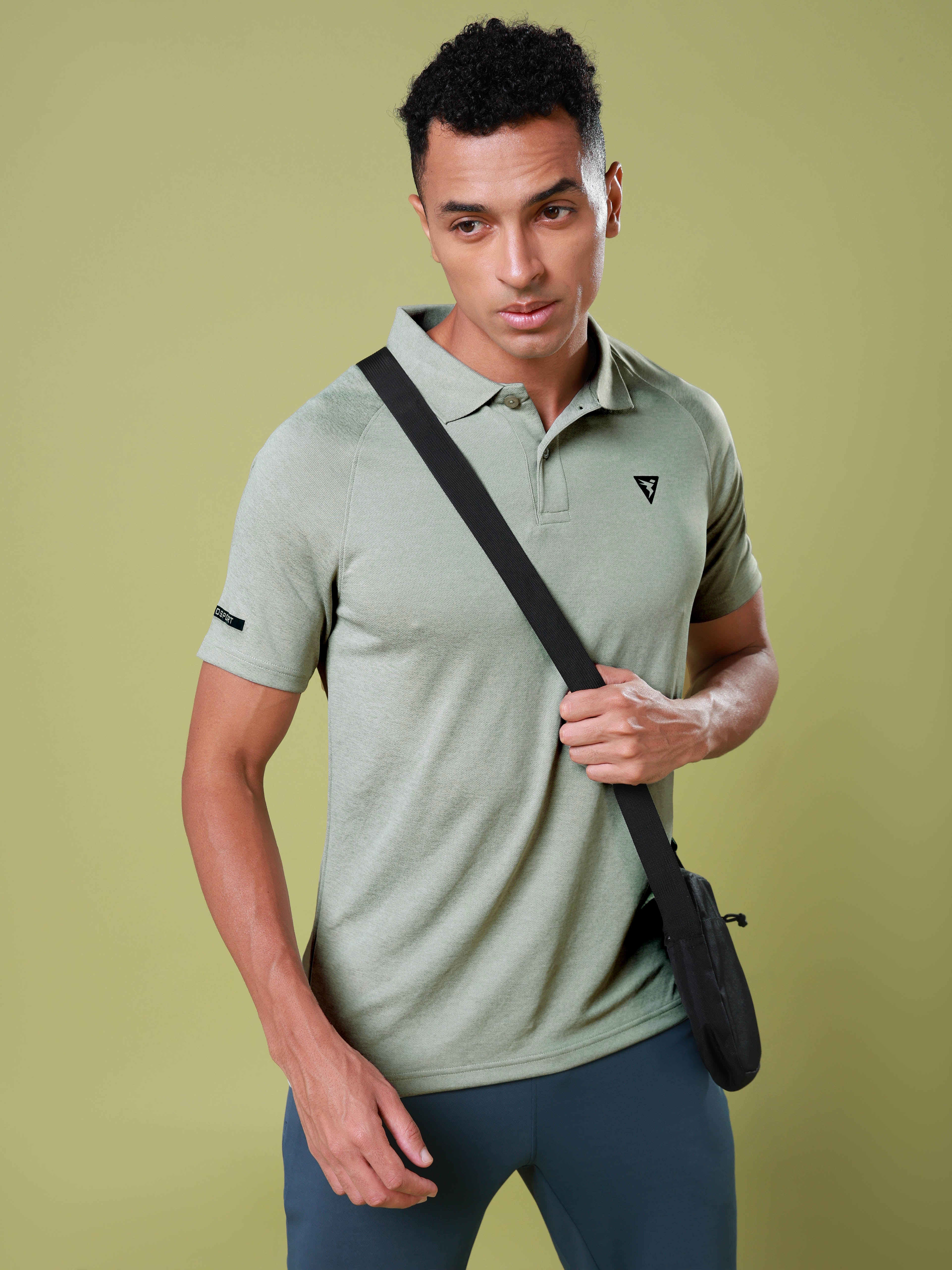 Men Melange Slim Fit Polo T-shirt with DOUBLE COOL