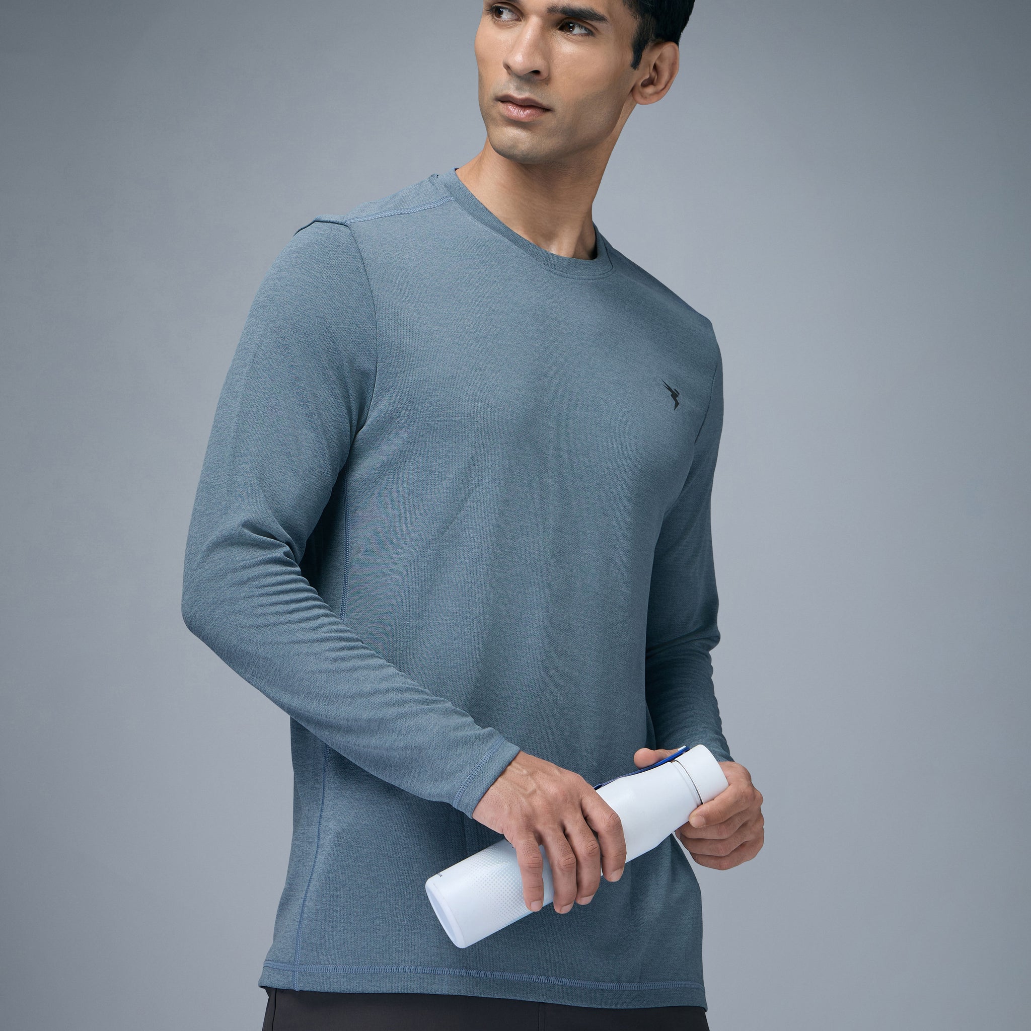 Men Melange Slim Fit Crew Neck T-shirt with DOUBLE COOL