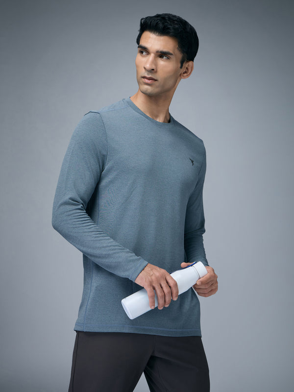 Men Melange Slim Fit Crew Neck T-shirt with DOUBLE COOL