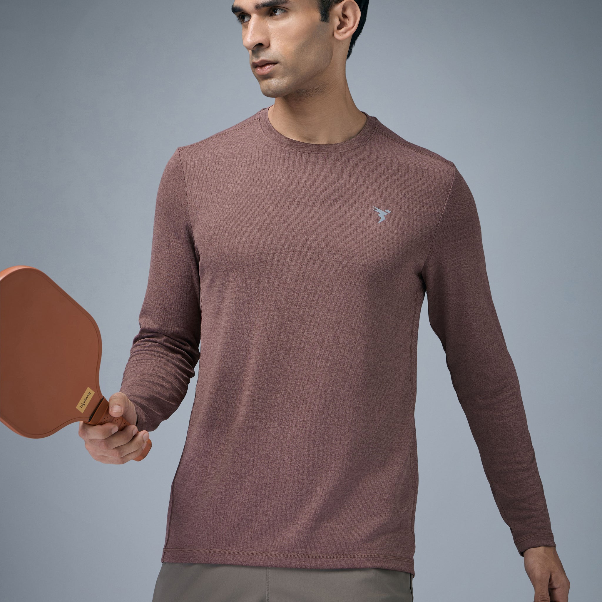 Men Melange Slim Fit Crew Neck T-shirt with DOUBLE COOL