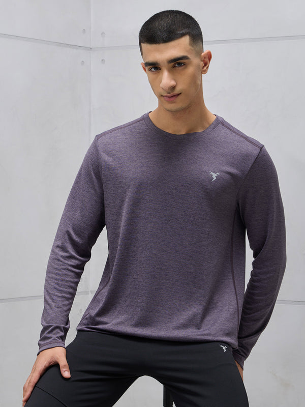 Men Melange Slim Fit Crew Neck T-shirt with DOUBLE COOL