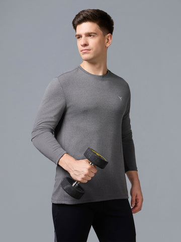 Men Melange Slim Fit Crew Neck T-shirt with DOUBLE COOL