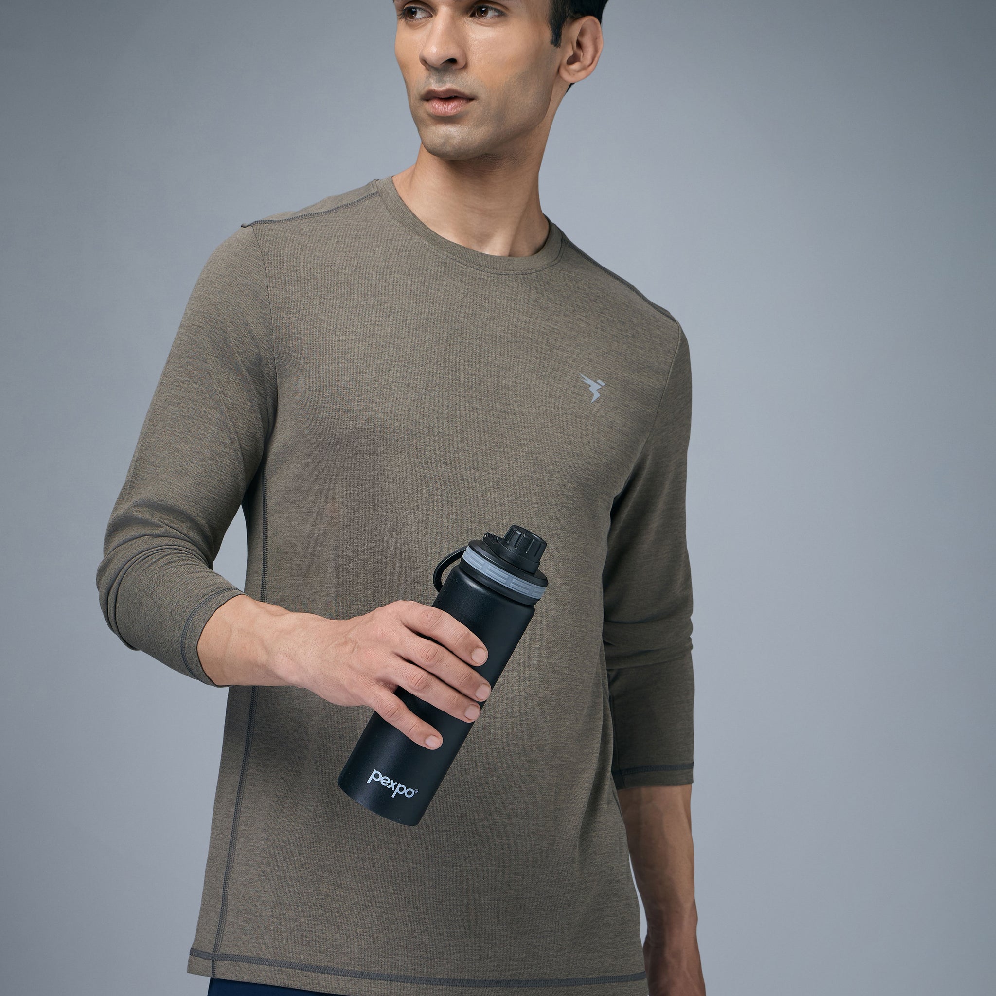 Men Melange Slim Fit Crew Neck T-shirt with DOUBLE COOL